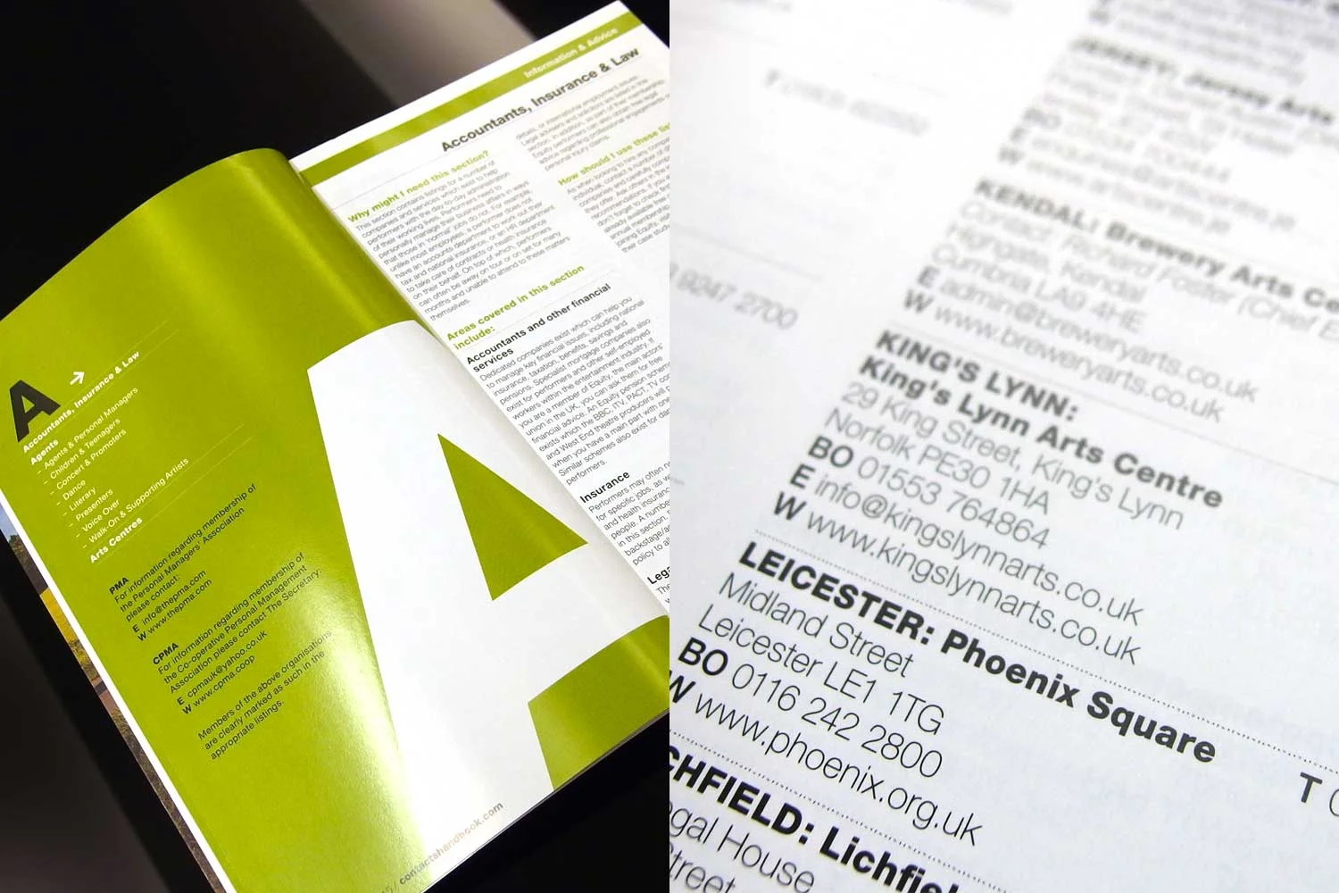 Category page, information and advice / Listings within the printed book