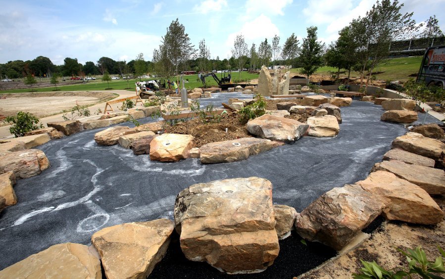 Effort went into making the Water Play Sprayground at Shelby Farms an environmentally friendly place to splash around and cool off. The park's $52 million makeover is nearing completion. (Stan Carroll/The Commercial Appeal)