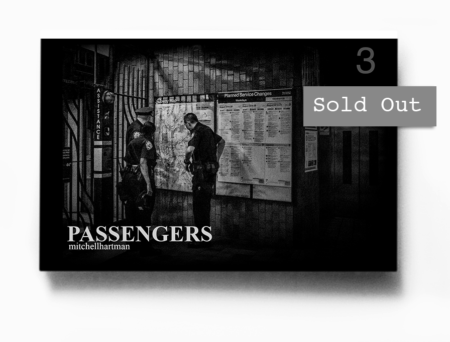PASSENGERS 3 1 2 pages, 4x6 inches zine, digitally printed on newsprint paper, covers made from archival Hahnemuehle matte paper, handmade, each page a digital print. $25. Signed & numbered to 30 , Spring 2015