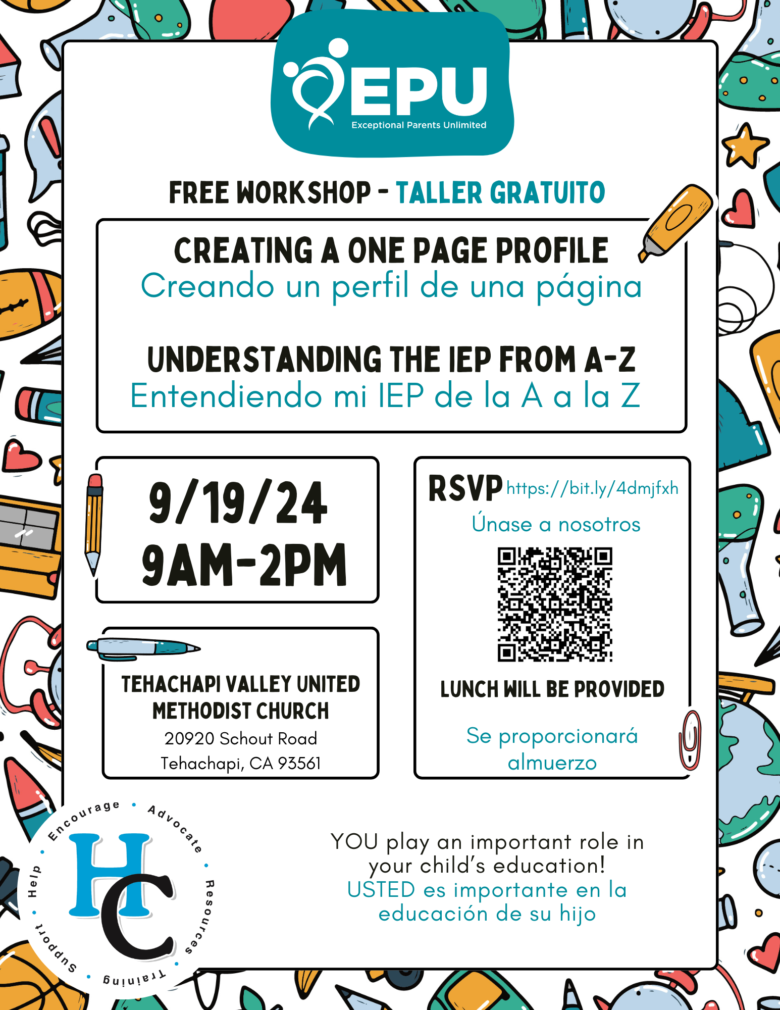 Free Workshop in Tehachapi / Taller Gratuito (Tehachapi)