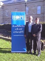 Paul Russell and Alex Schadenberg outside Tasmanian Parliament.