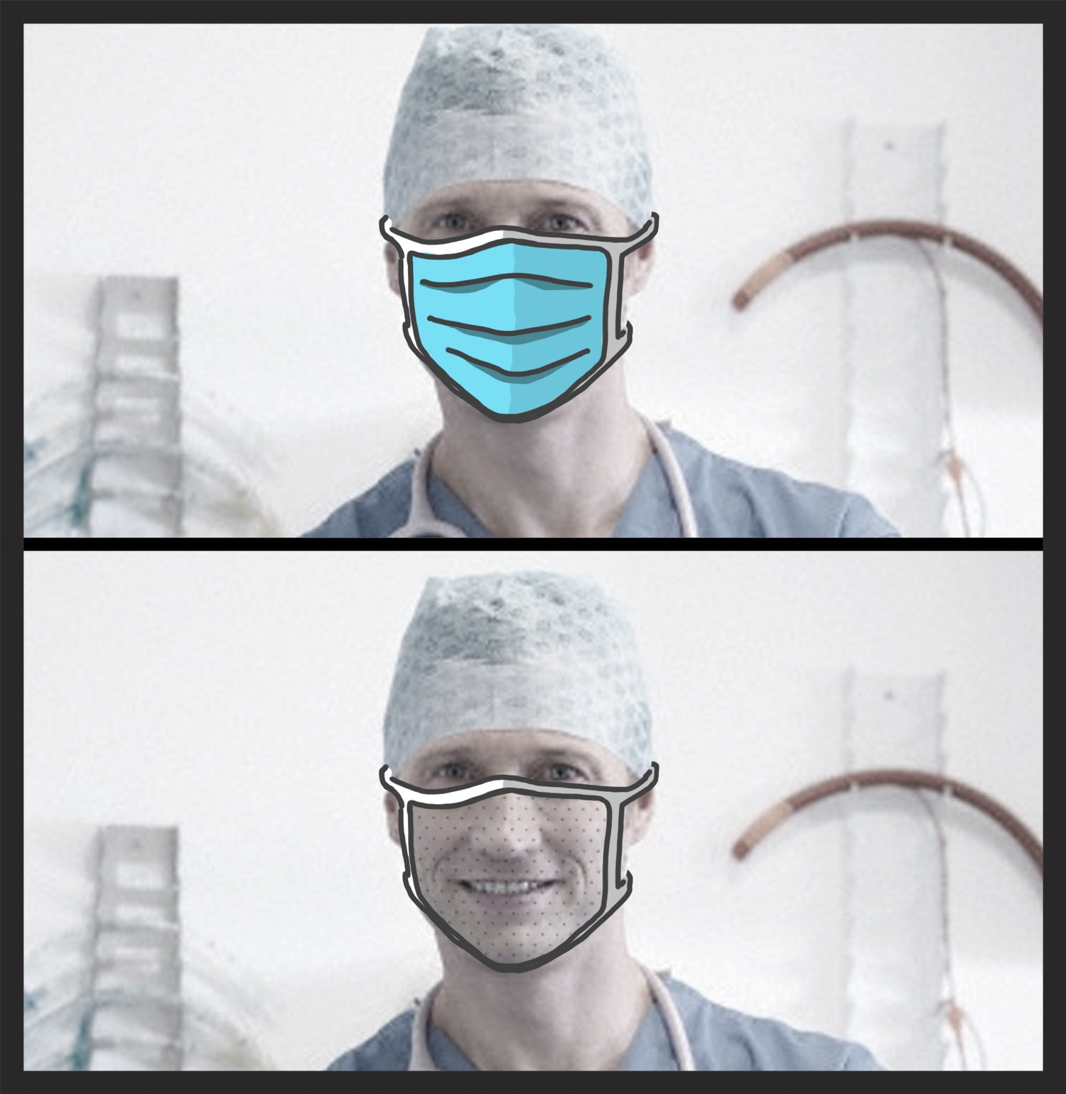 Transparent mask allows for clearer verbal and emotional communication and relieves undue stress in medical situations.
