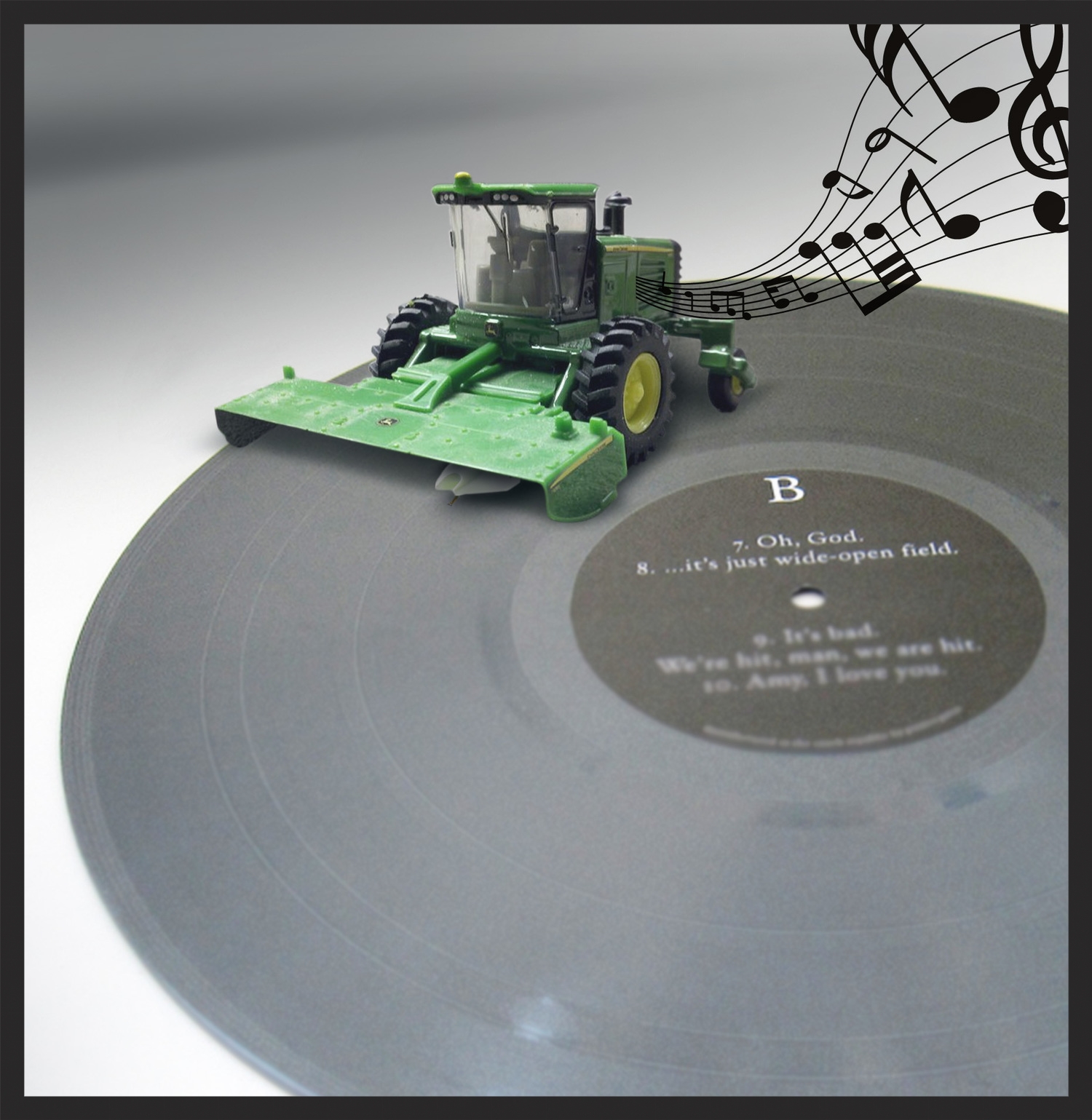 Vinyl harvester combine plays your music as it drives in circles.