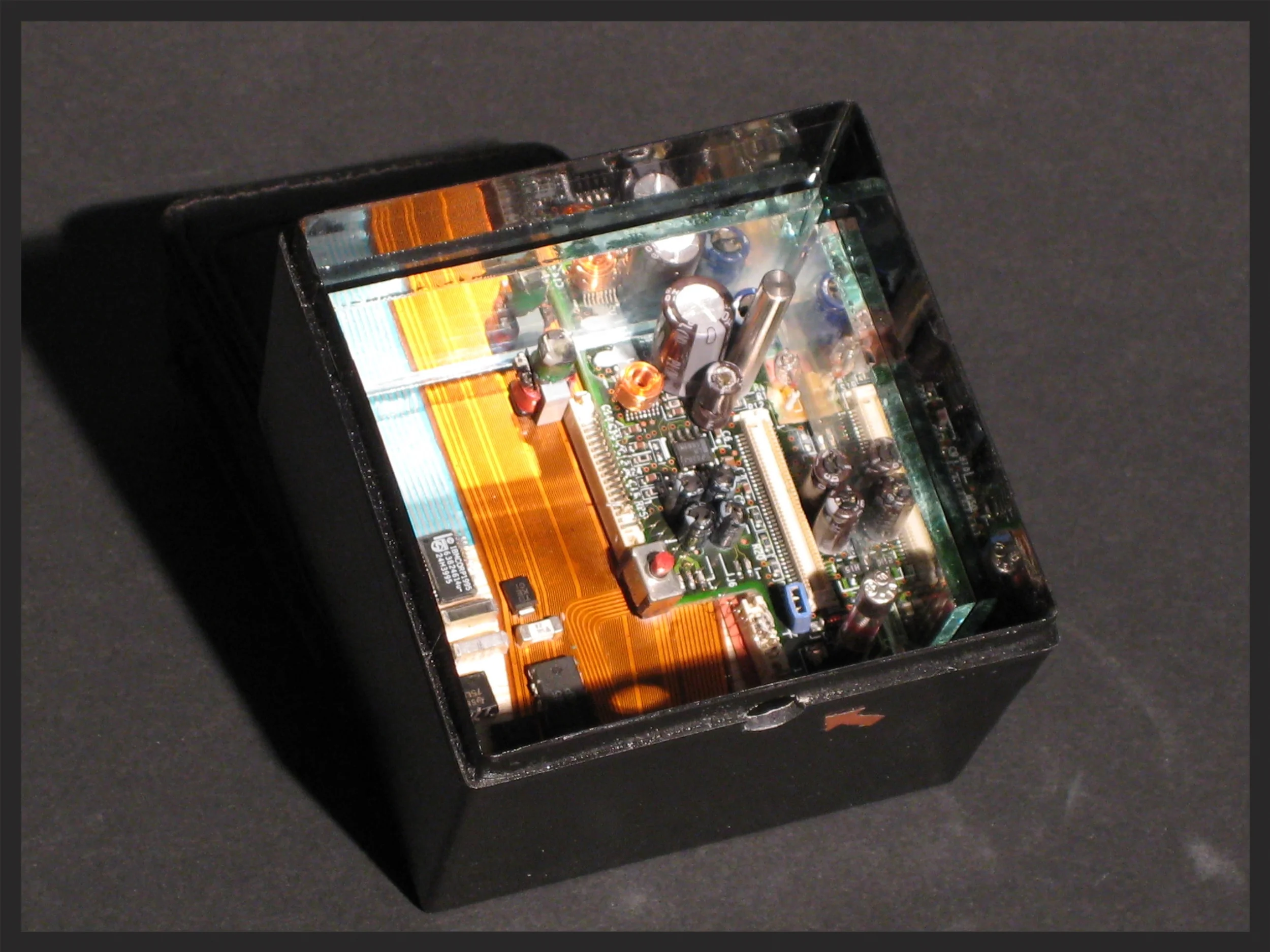 'inside out.' art project. A strange similarity between the devices inner components and the industrial landscape it was created in.