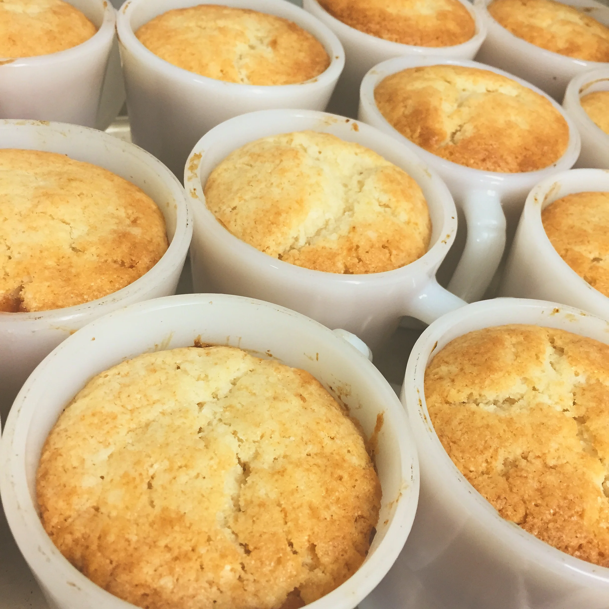 Bourbon Cinnamon Peach Cobblers in Fireking Mugs!