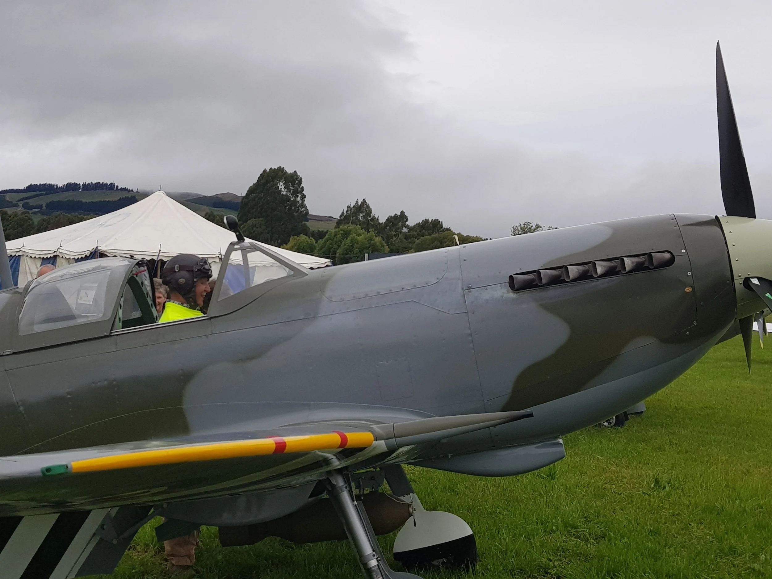 Some of the bigger "kids" even got to sit in the Spitfires as long as they were careful with the controls. Pictured here young Alan Wright of Mosgiel dreams of one day becoming a pilot.