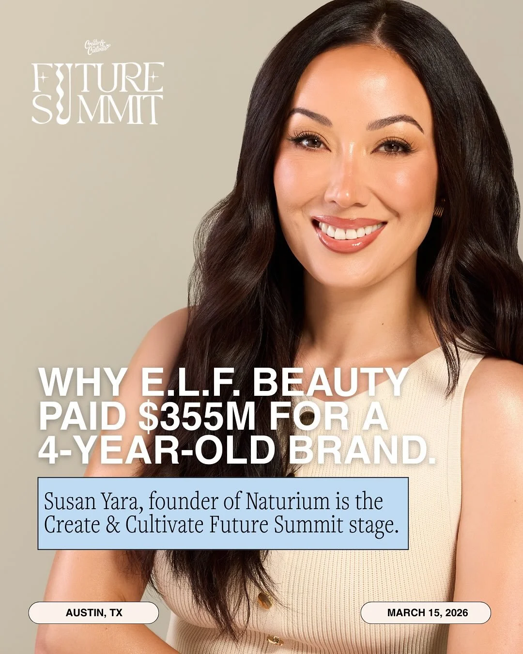 @naturium founder, @susanyara is speaking at Future Summit and she&rsquo;s sharing the strategy behind a $355M exit.⁠
⁠
You&rsquo;ve definitely seen Naturium all over your feed (and yes, Hailey Bieber has raved about it). Susan scaled the brand to $9