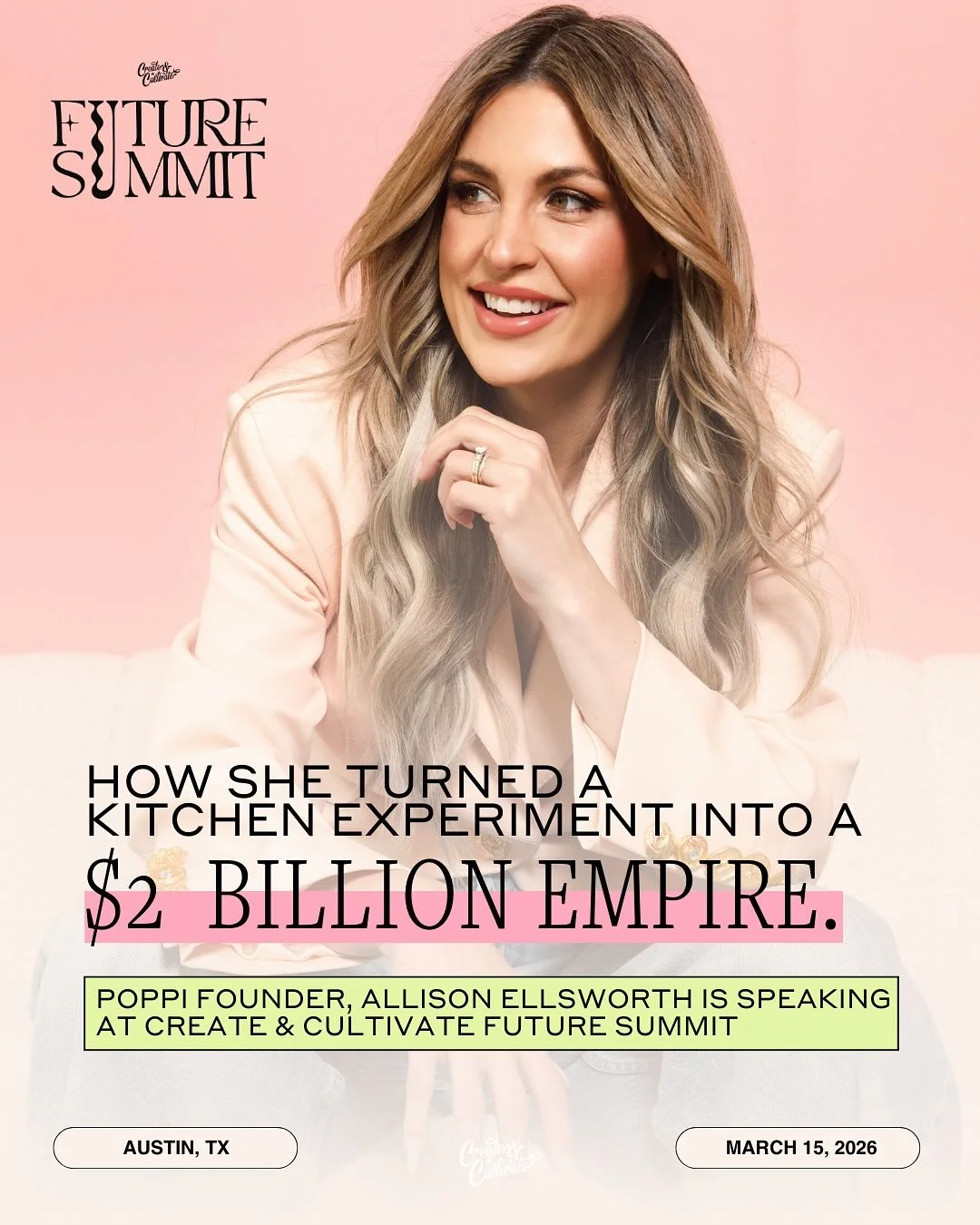 From kitchen experiment to billion-dollar empire, @allisonellsworth didn&rsquo;t just grow a company, she built a movement.⁠
⁠
Now the @drinkpoppi founder is bringing her story (and her strategy) to Future Summit in Austin on March 15.⁠
⁠
Comment &ld