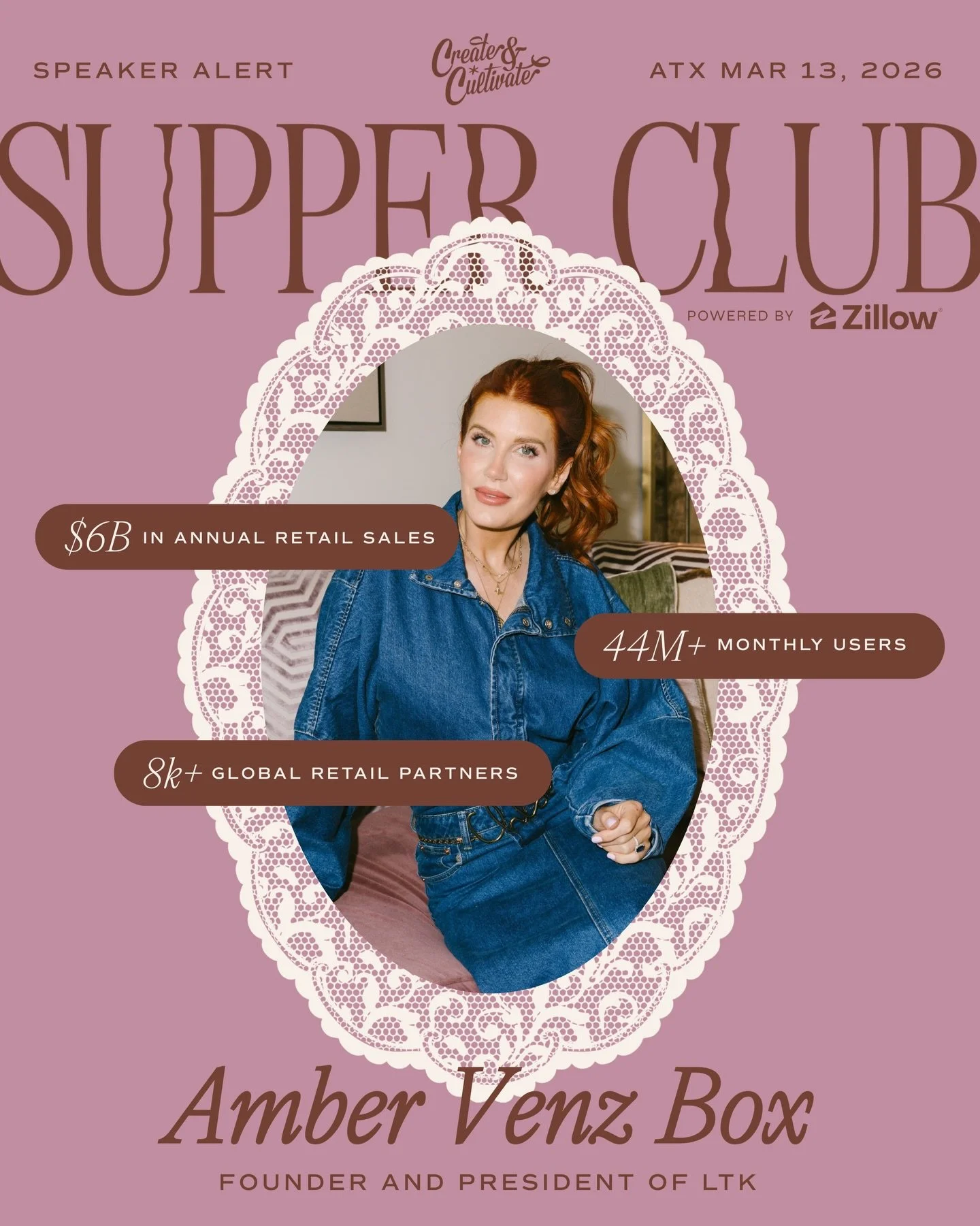 📣SUPPER CLUB AUSTIN: SPEAKER ANNOUNCEMENT @ambervenzbox ! 

She didn&rsquo;t just ride the creator economy wave. She built it.
We are beyond thrilled to welcome Amber Venz Box, co-founder and president of @ltk.hq , to our Create &amp; Cultivate Supp