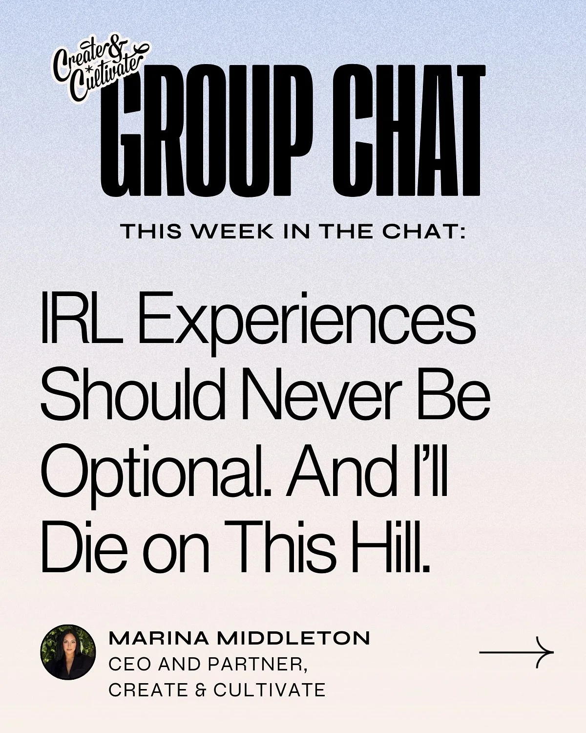 We heard IRL events are back, well our CEO @marinaamiddleton would like to clarify... they never left! ⁠
⁠
This week on Group Chat, Marina is talking about why real connection still moves careers forward and why the smartest thing you can do is get i
