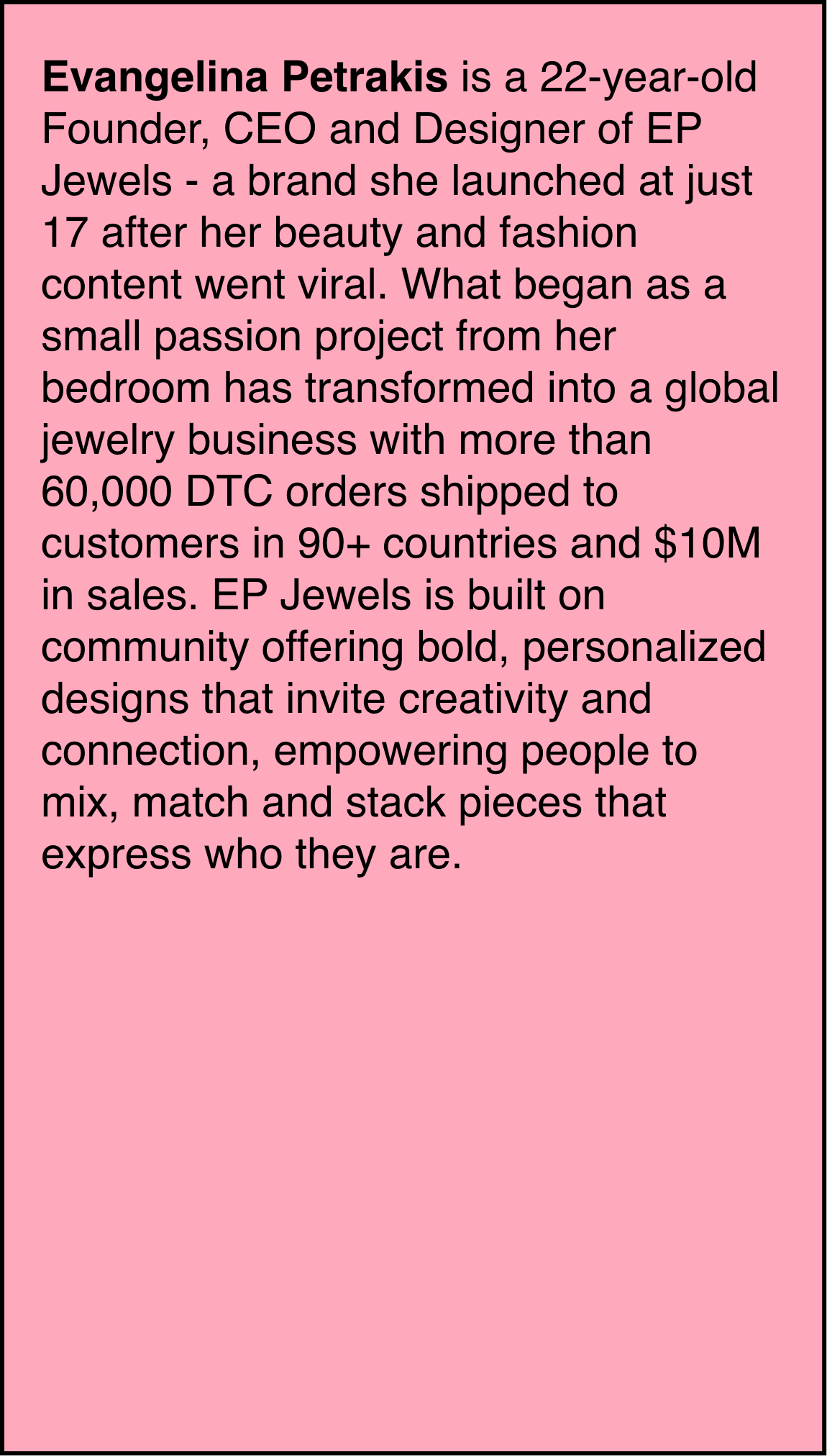 Evange Petrakis, Founder, CEO + Designer of EP Jewels
