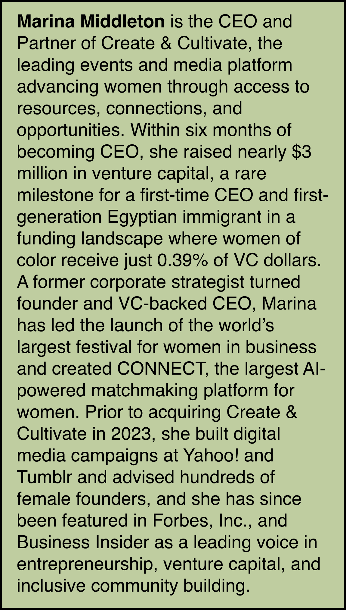 Marina Middleton, CEO and Partner of Create & Cultivate