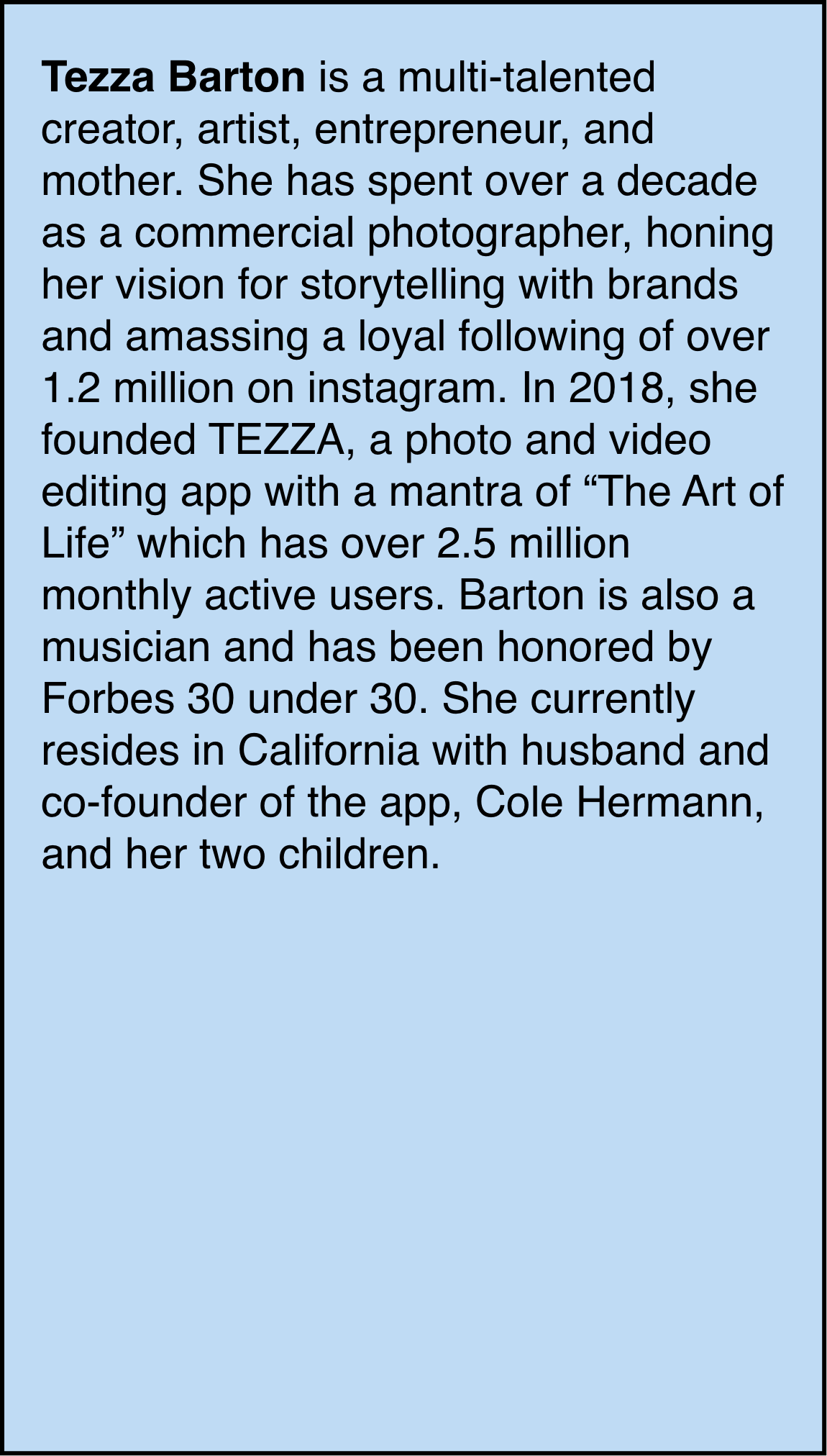 Tezza Barton, Founder of Tezza