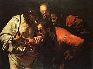Carravgio. The Incredulity of St. Thomas (1601-1602). Sannsouci Picture Gallery, Potsdam, Germany. Wikipedia. Web. 3 July 2018.