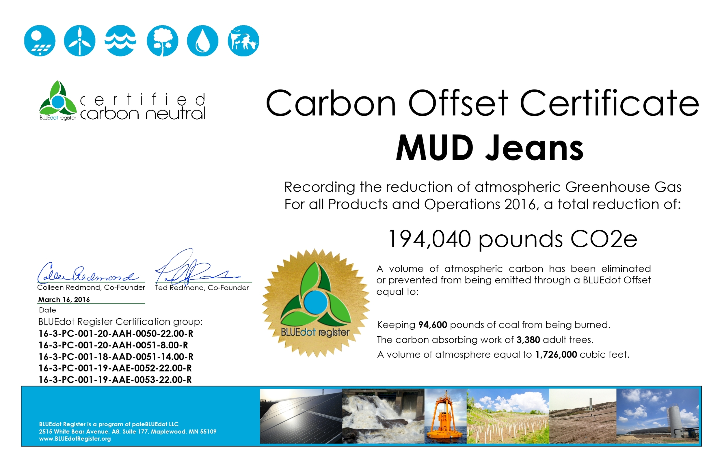 MUD Jeans 2016 Certificate