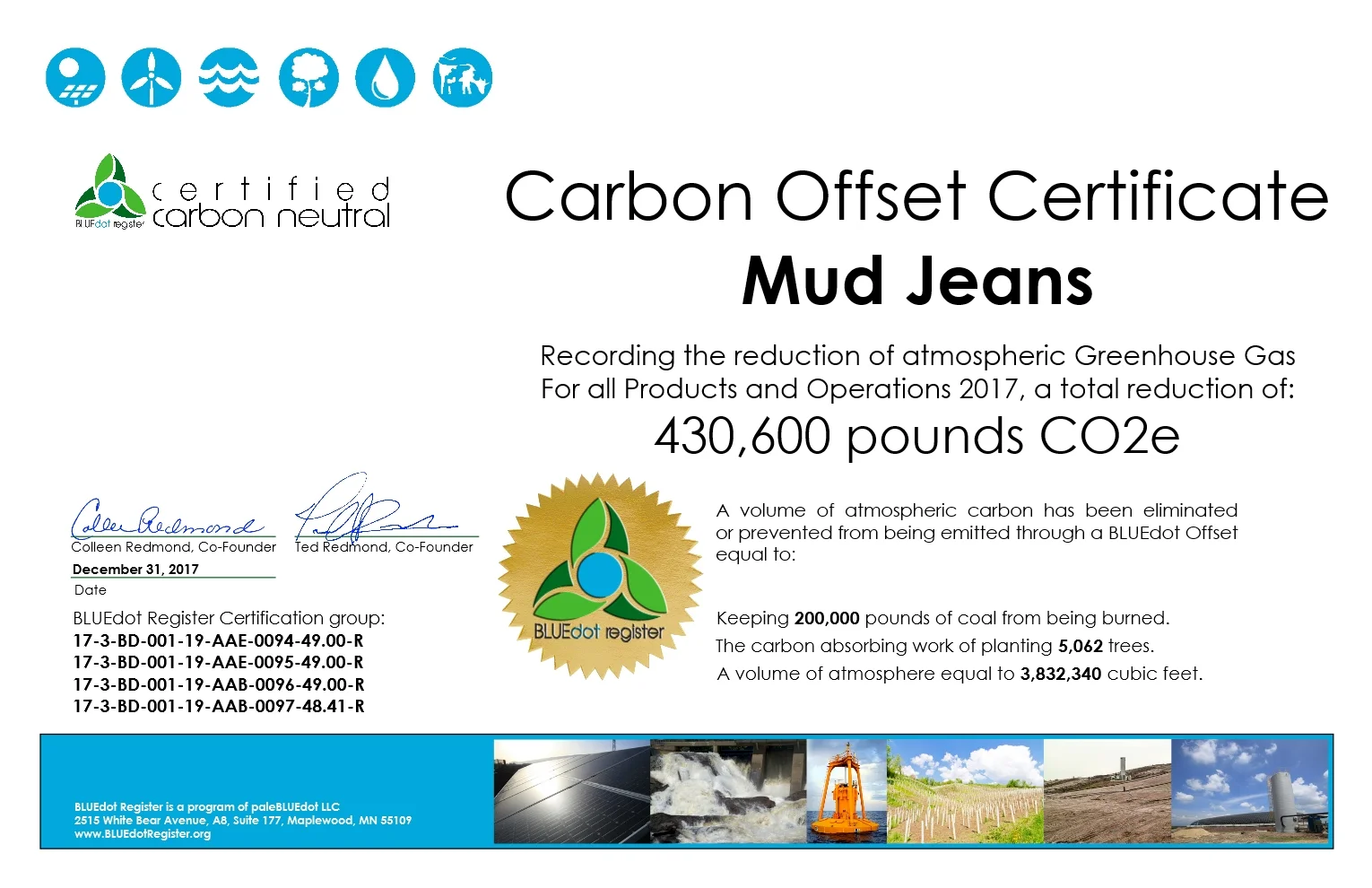 MUD Jeans 2017 Certificate