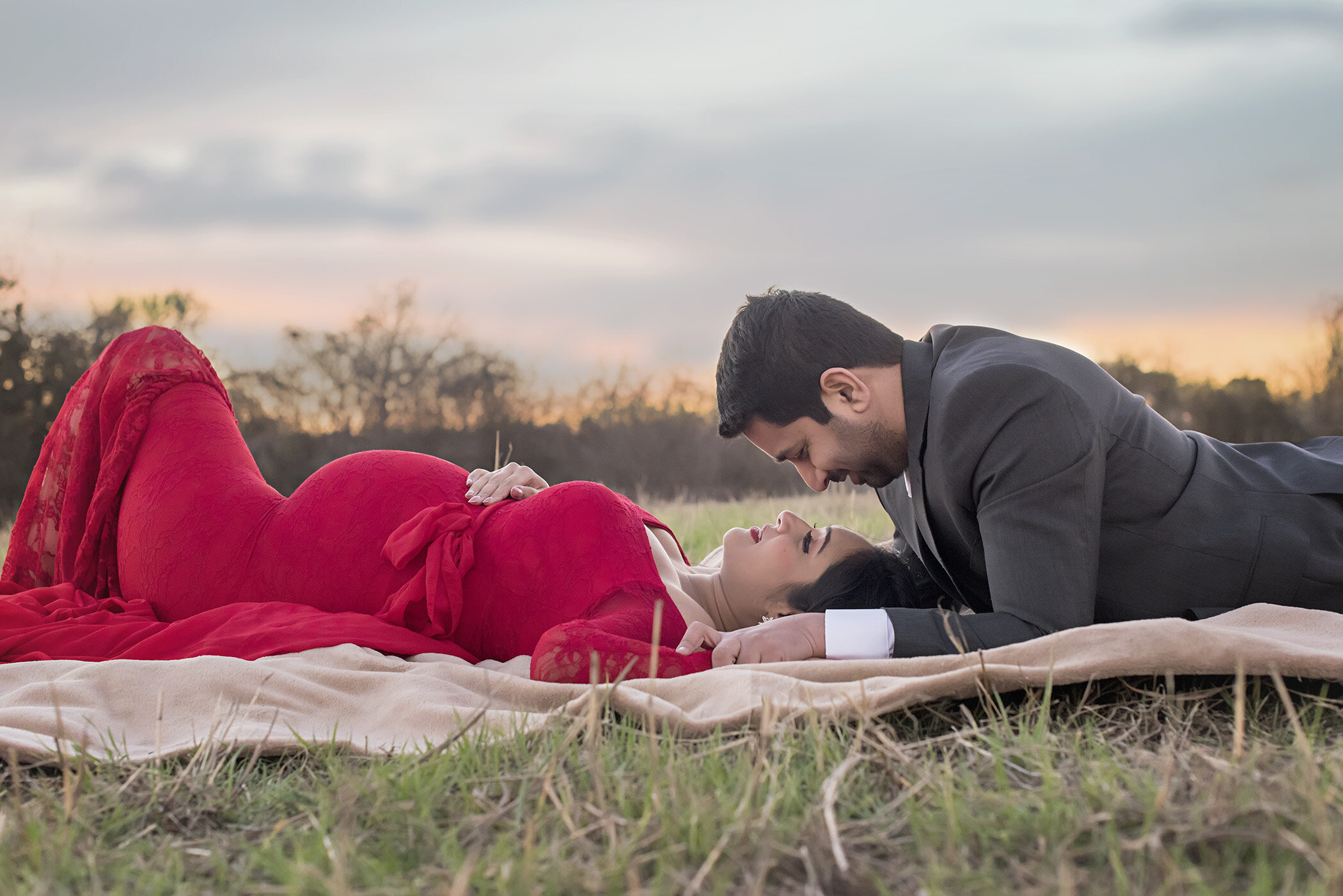 couple lying down gazing