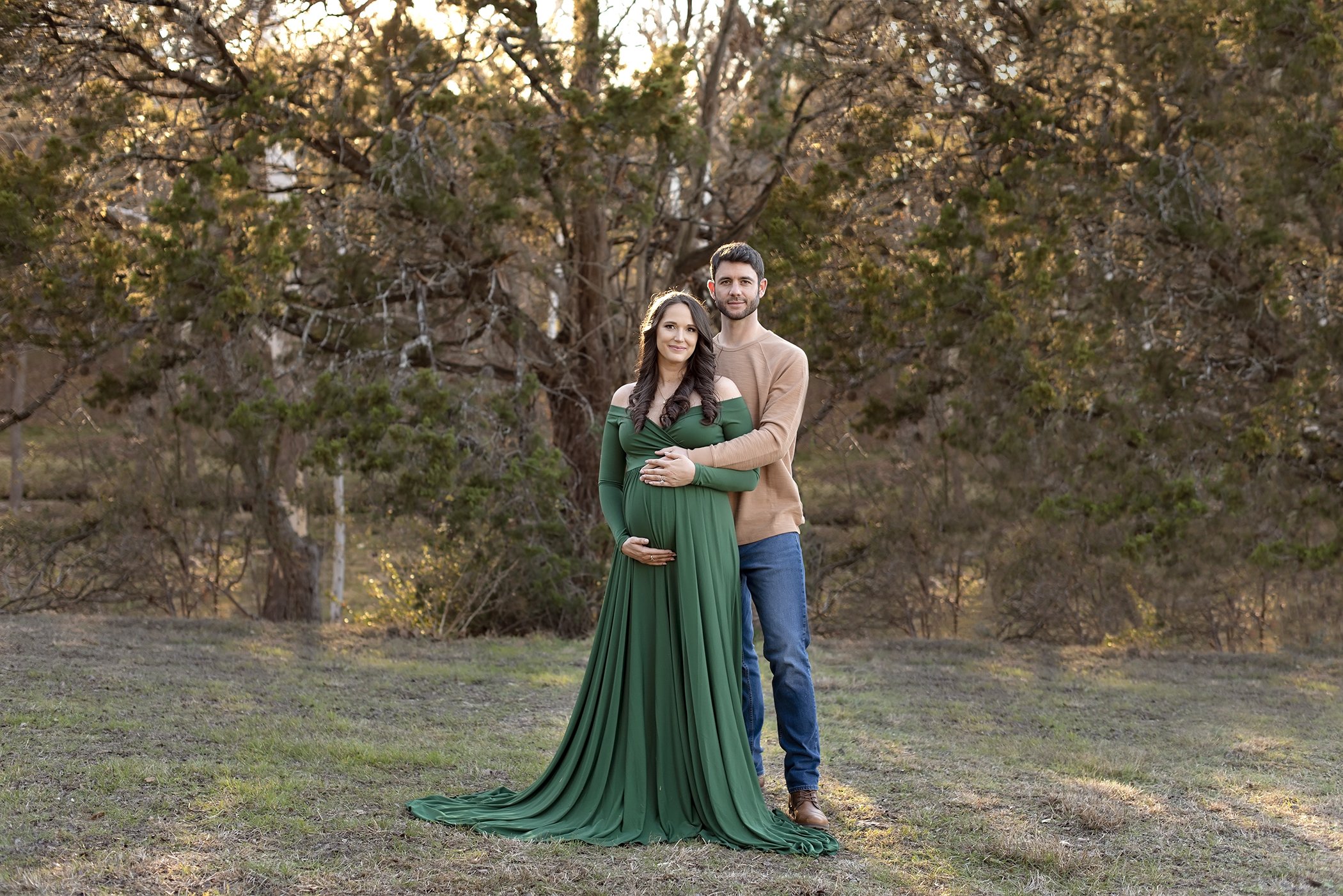 outdoor winter couples maternity session Central Texas