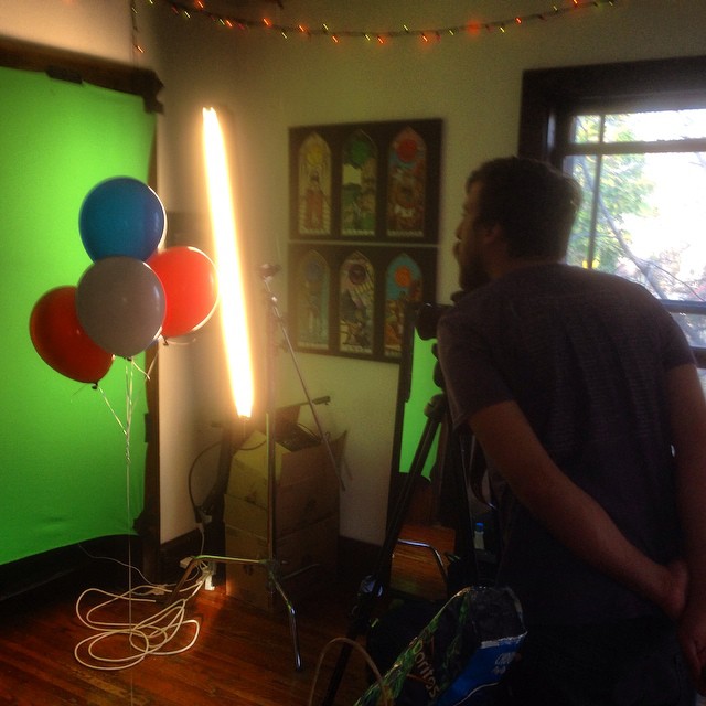 Directing balloons on very little sleep.