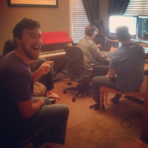Eric was very happy to team up with some of our favorite collaborators for the recording of "The Money Song" from our film I Stole a Lot of Money! , which we made for the 2014 Four Points Film Project. From left to right: Eric, the foot of Emily King, Tyler Michaels, Reed Reimer.