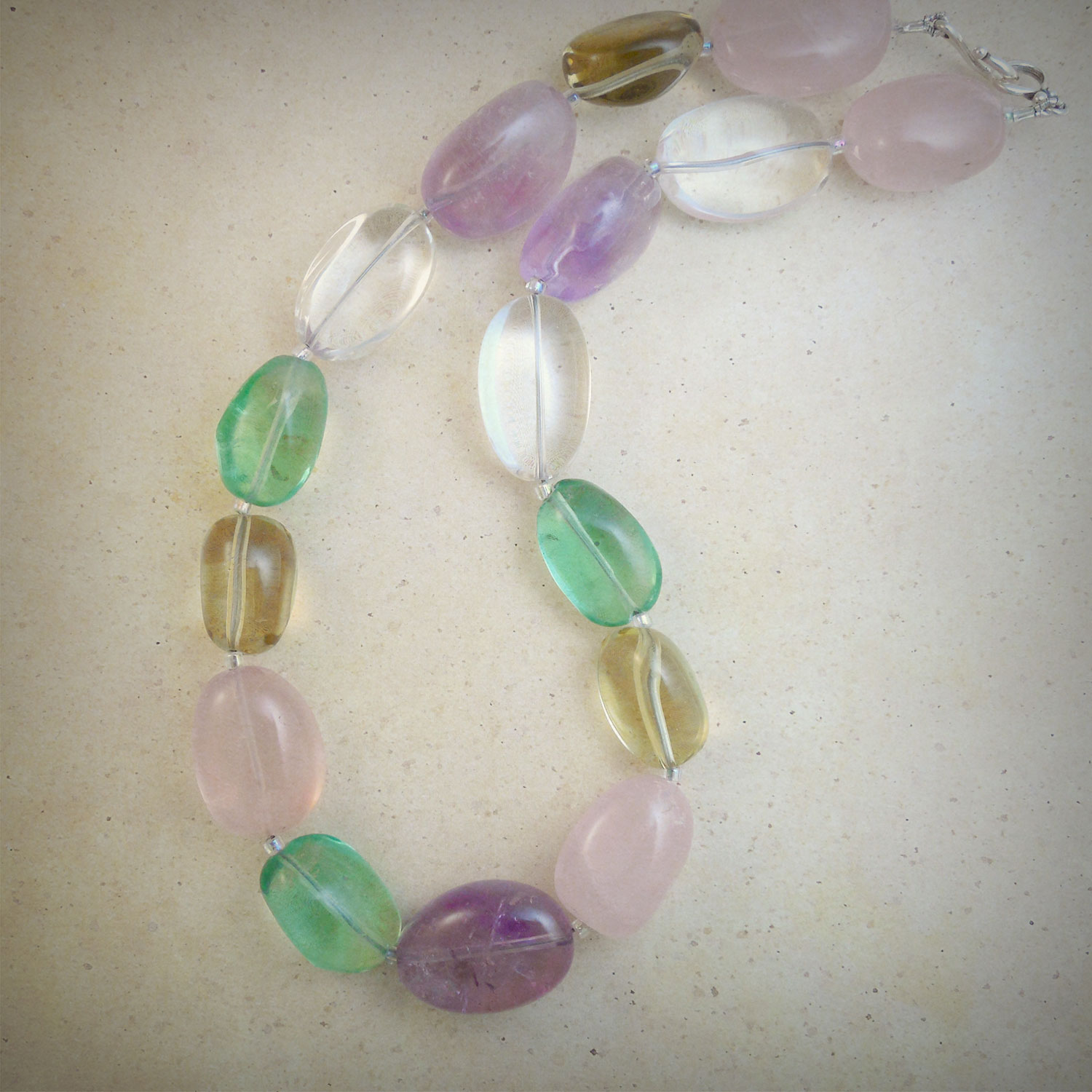 Multi-colored fluorite beaded necklace