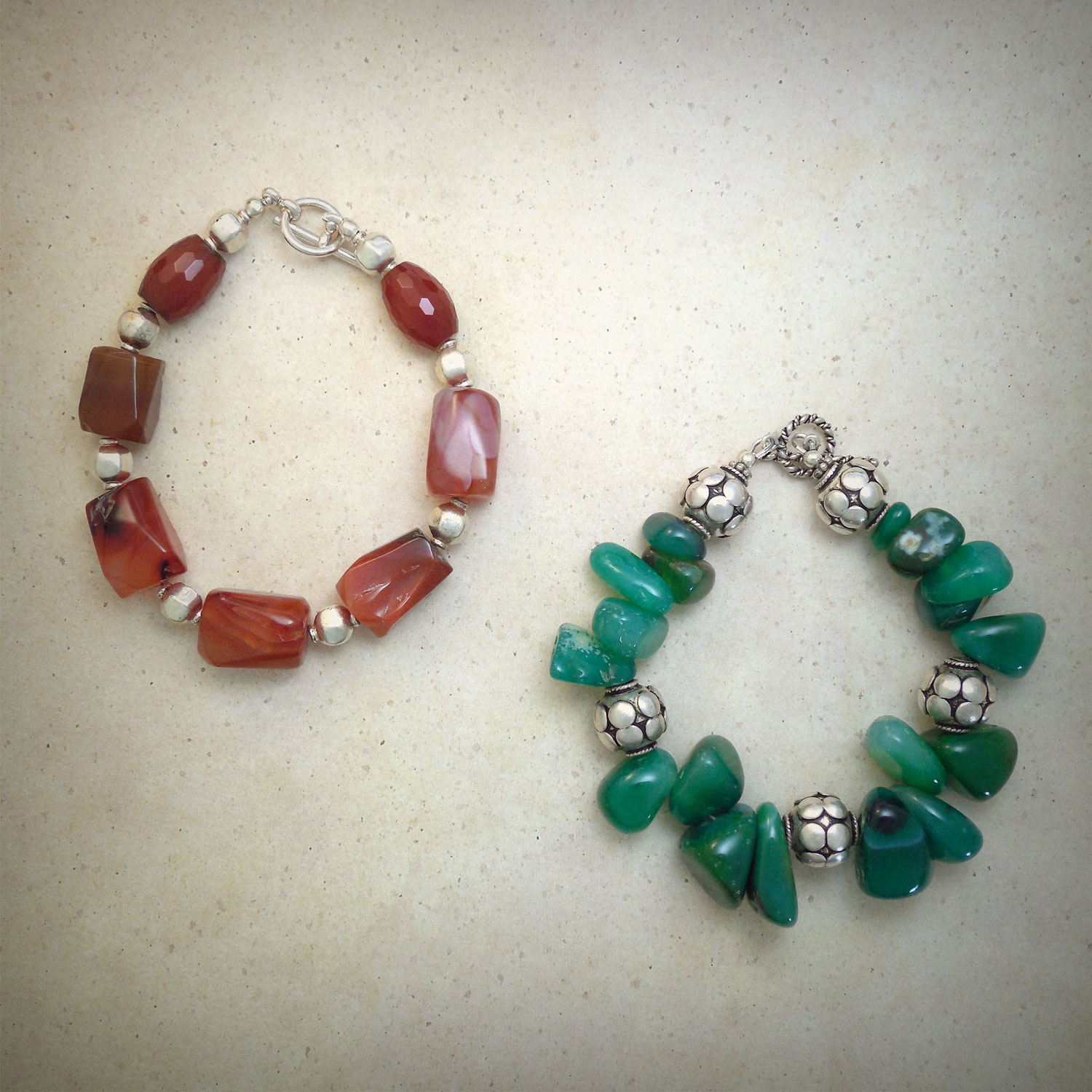 Carnelian and chunky green jasper bracelets