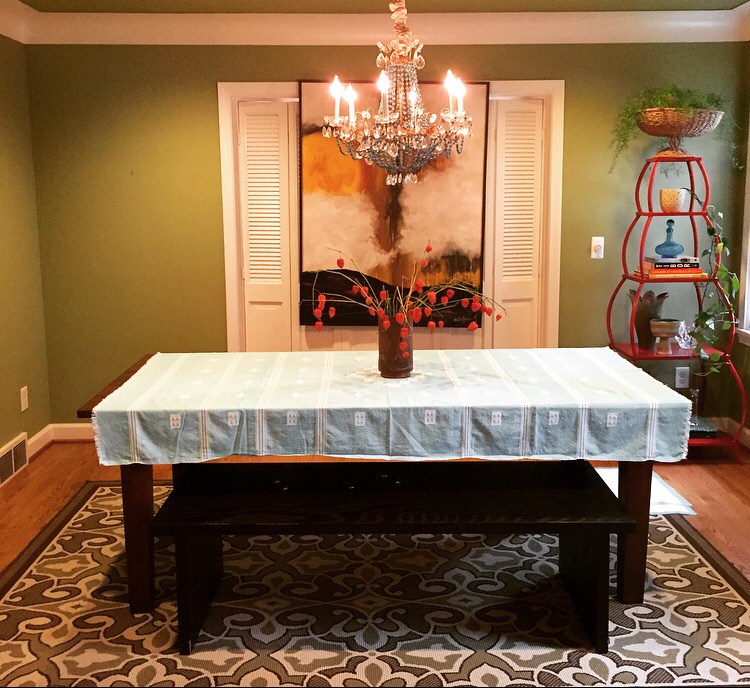 My confused dining room in state of transition, and the rug that was ready to go.