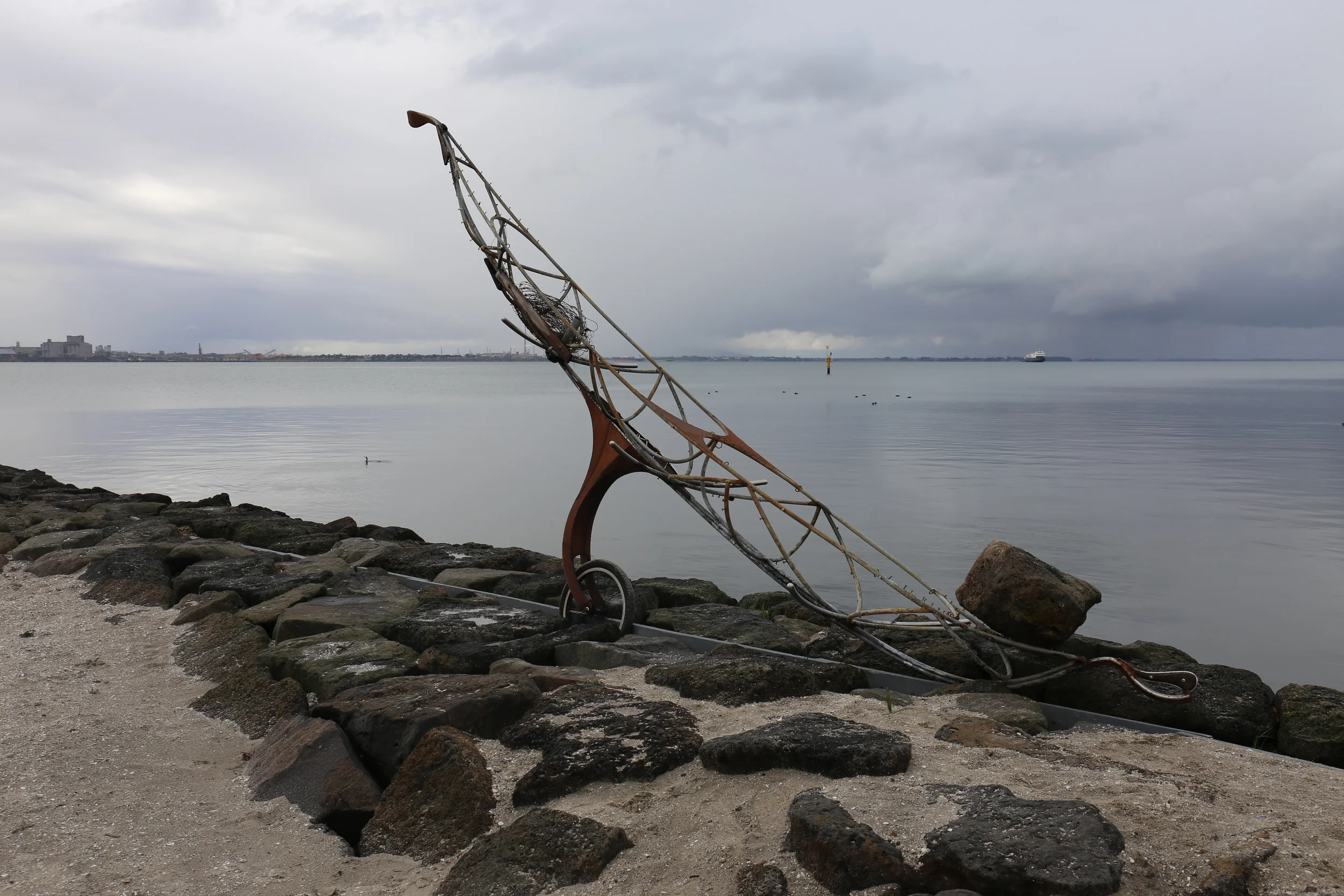 The burnt shell of Canoe from Mountain to Mouth 2014 by Benjamin Gilbert.