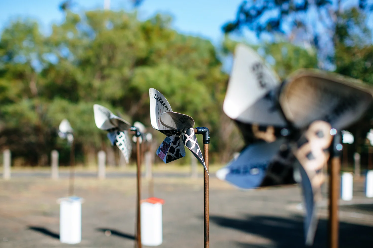 Handmade pinwheels animated by wind at Lara RSL, the second Songline Station.  Image by Ed Sloane Photography.