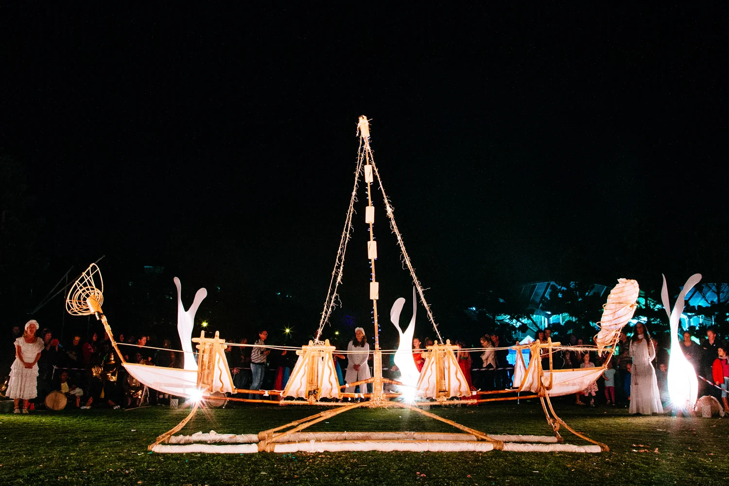 Canoe sits in the centre of the dance space for the Gathering of the City: Geelong Connected Communities ceremony.  Image by Ed Sloane Photography.