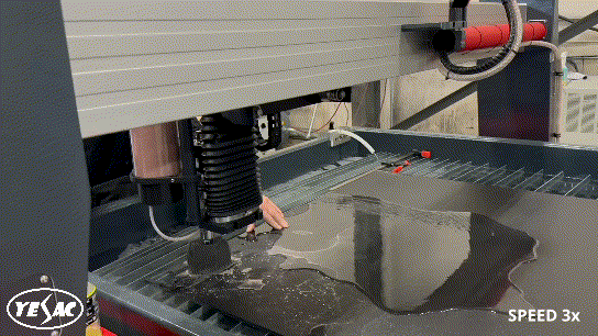 omax waterjet cutting machine inside cutting process gif