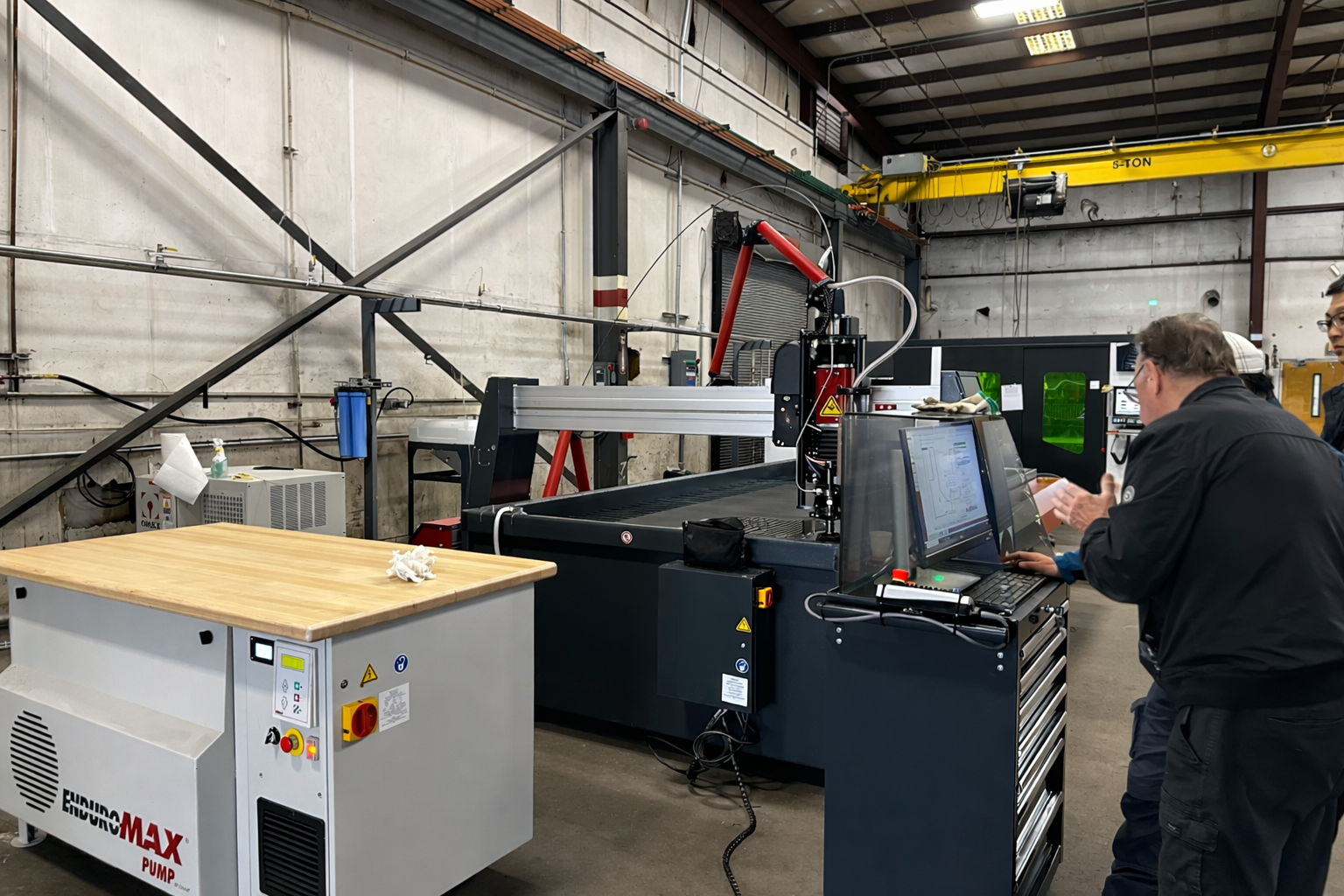 Omax waterjet cutting machine testing in progress