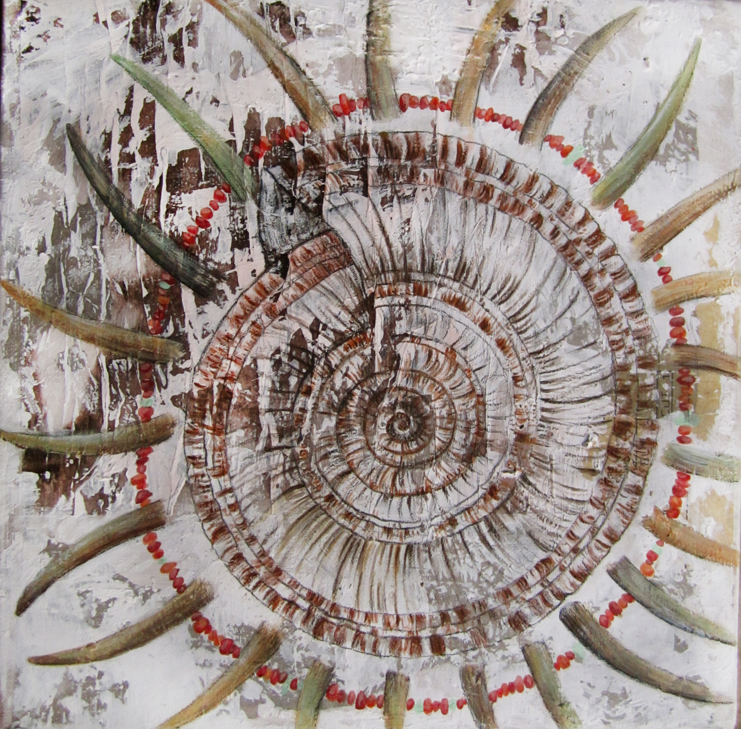 Sundial Bear Claw Acrylic, graphite + mixed media on canvas 12" x 12" SOLD