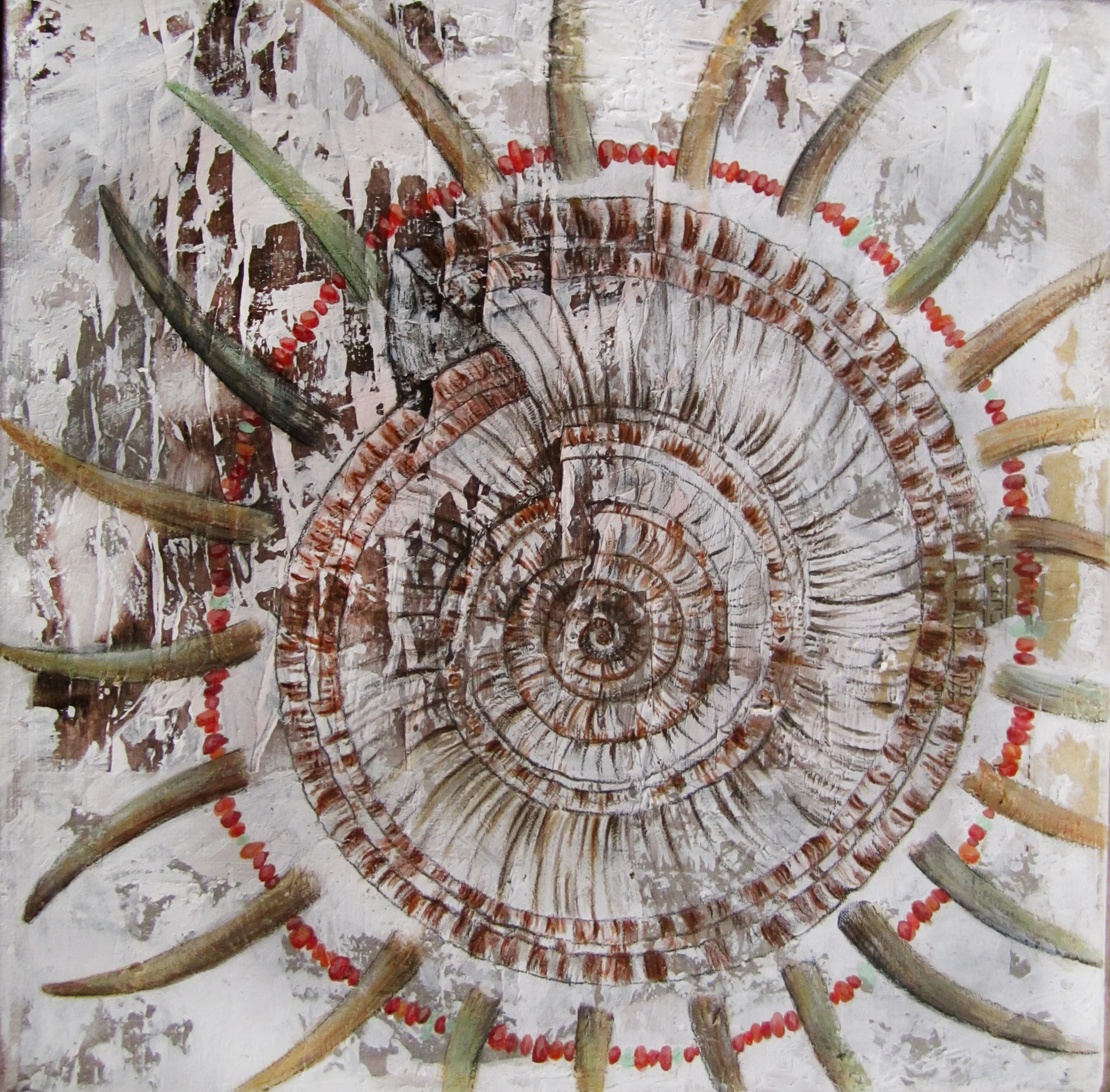 Sundial Bear Claw Acrylic, graphite + mixed media on canvas 12" x 12" SOLD