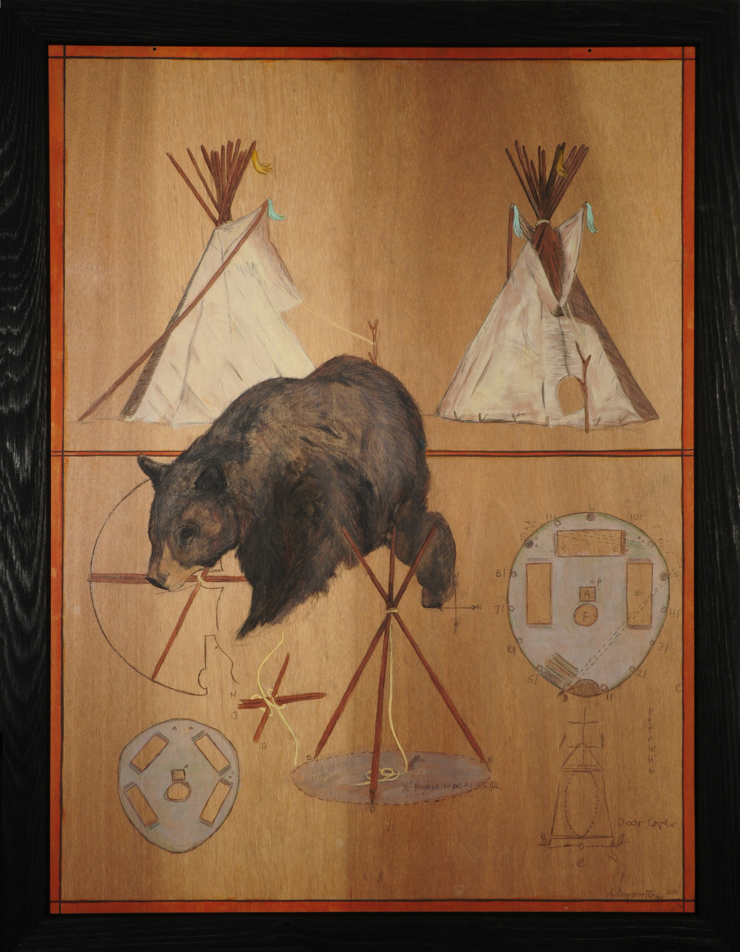   How to Build a Tipi   Gouache, graphite + chalk pastel on wood  40 1/2" x 52 1/2"  SOLD 