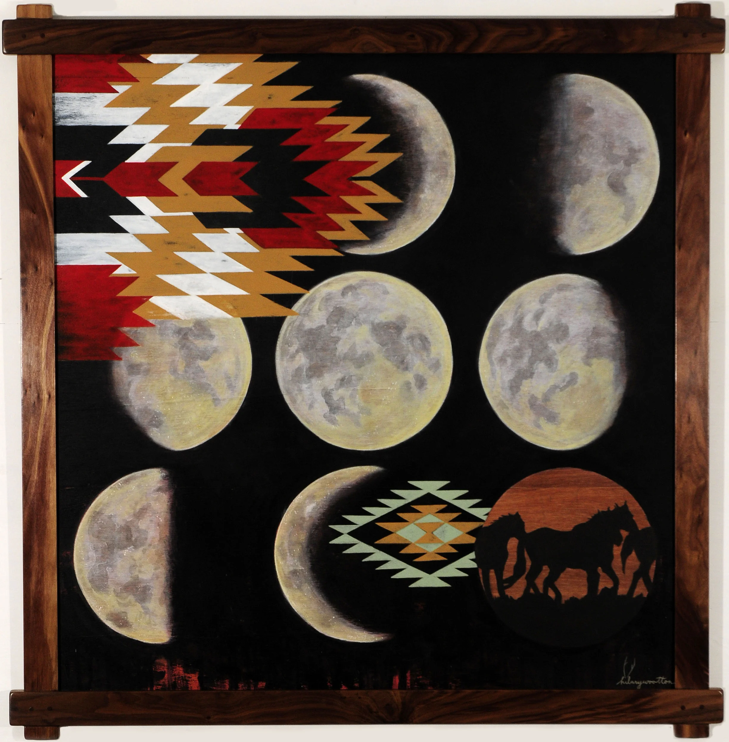   Moon Weavers   Acrylic, gouache + white charcoal on wood&nbsp;  38 1/4" x 39 1/4" 