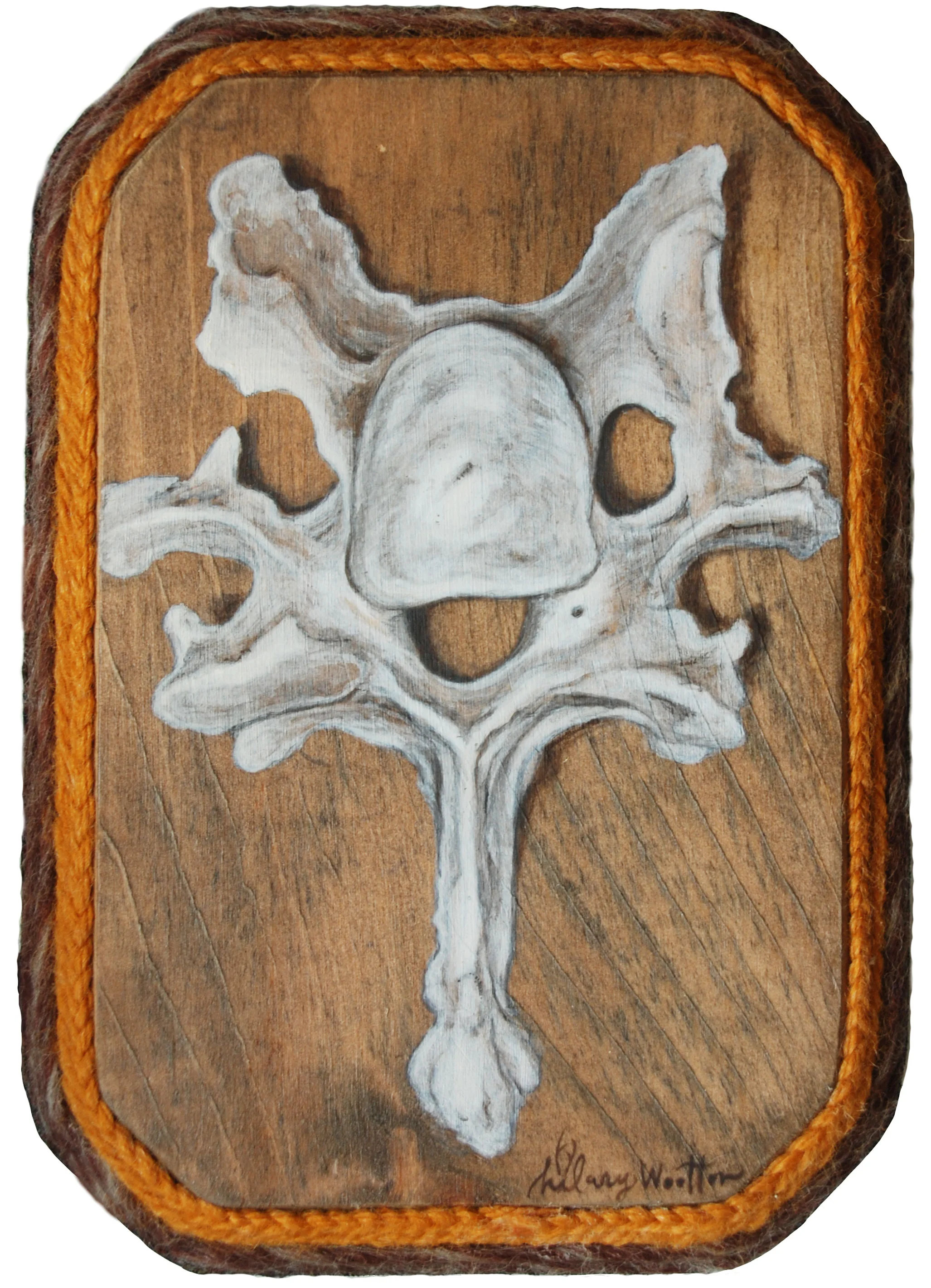   Bovine Vertebrae&nbsp;   Acrylic + mixed fibers on wood  4 3/4" x 7"&nbsp; 