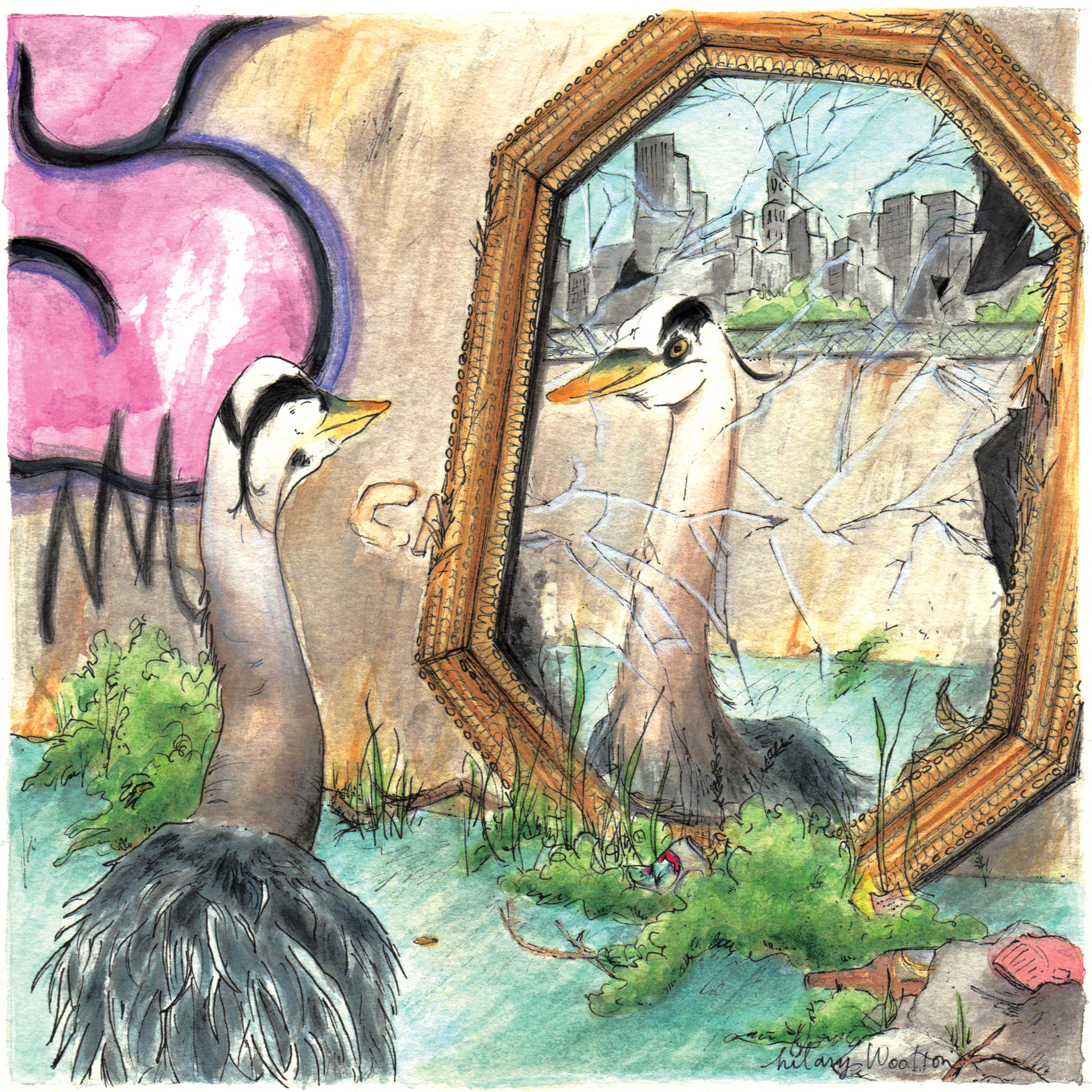   01. "Pixelated"   Watercolor + ink on paper  8" x 8"  (Album booklet) 
