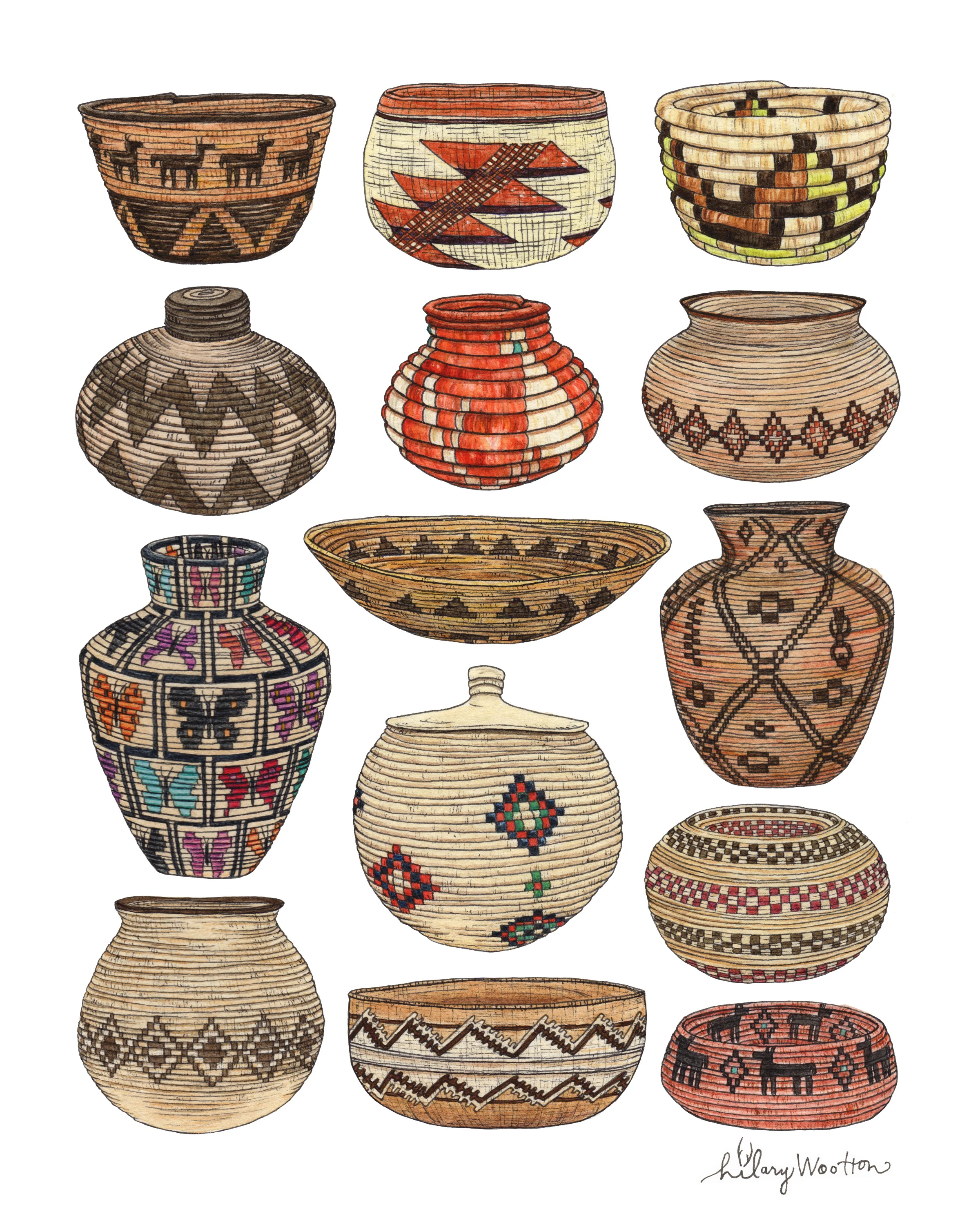 Woven Baskets Watercolor + ink on paper 8" x 10" SOLD * prints + cards available in my Etsy shop ➵ Hilary Wootton