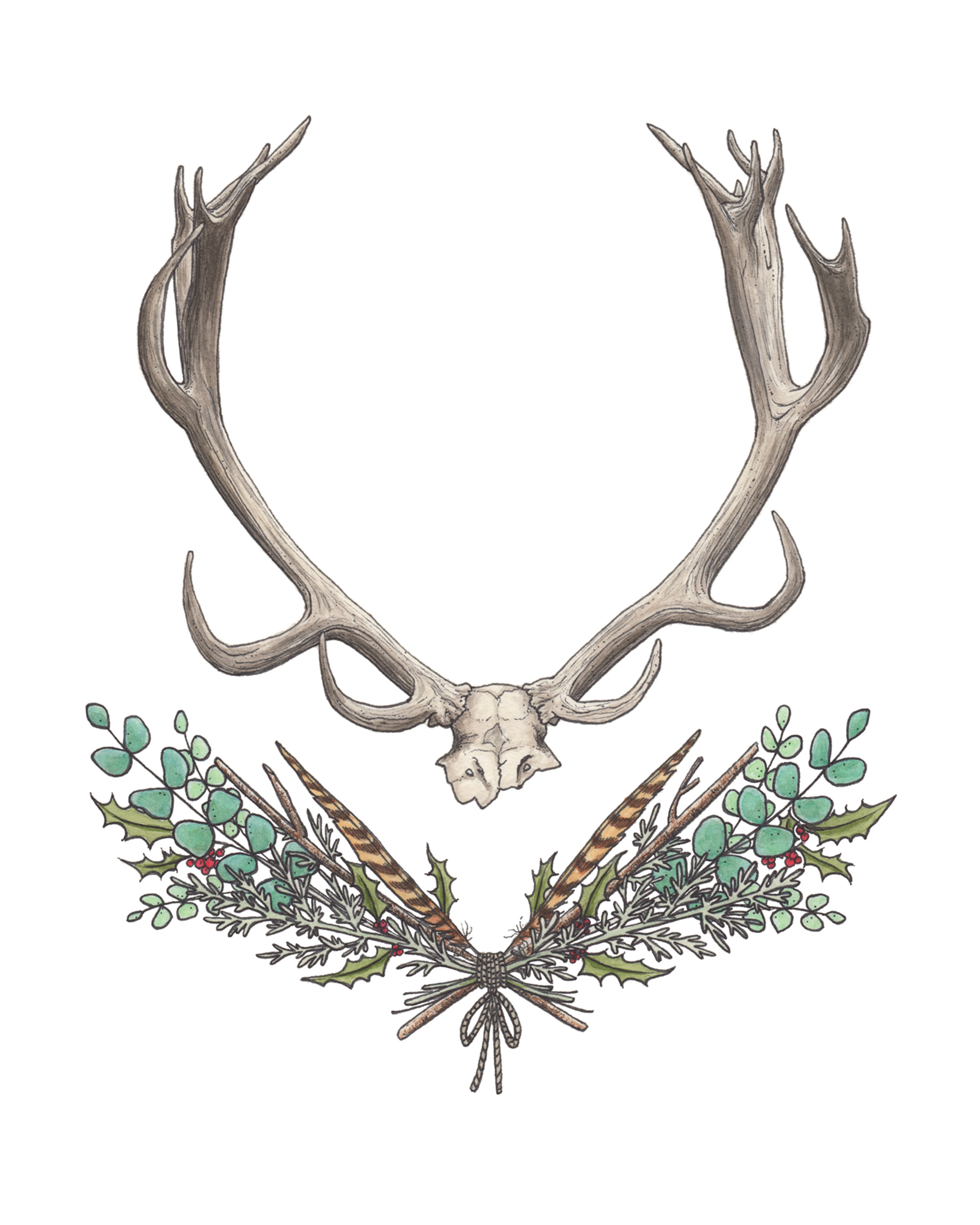 Elk Antlers with Floral Bouquet Watercolor + ink on paper * prints + cards available in my Etsy shop ➵ Hilary Wootton 