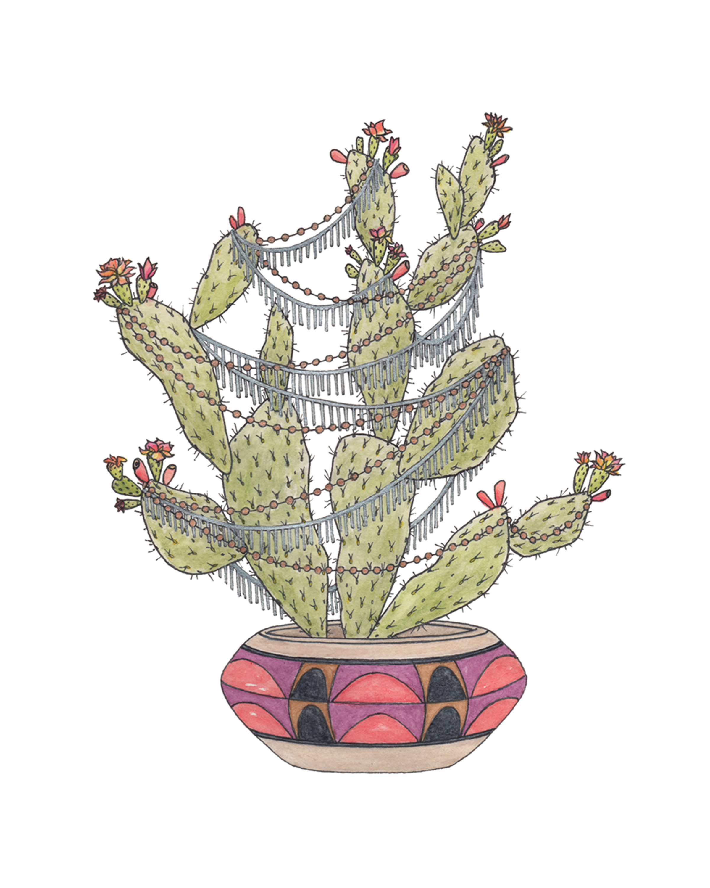 Christmas Cactus Watercolor + ink on paper 8" x 10" * cards available in my Etsy shop ➵ Hilary Wootton