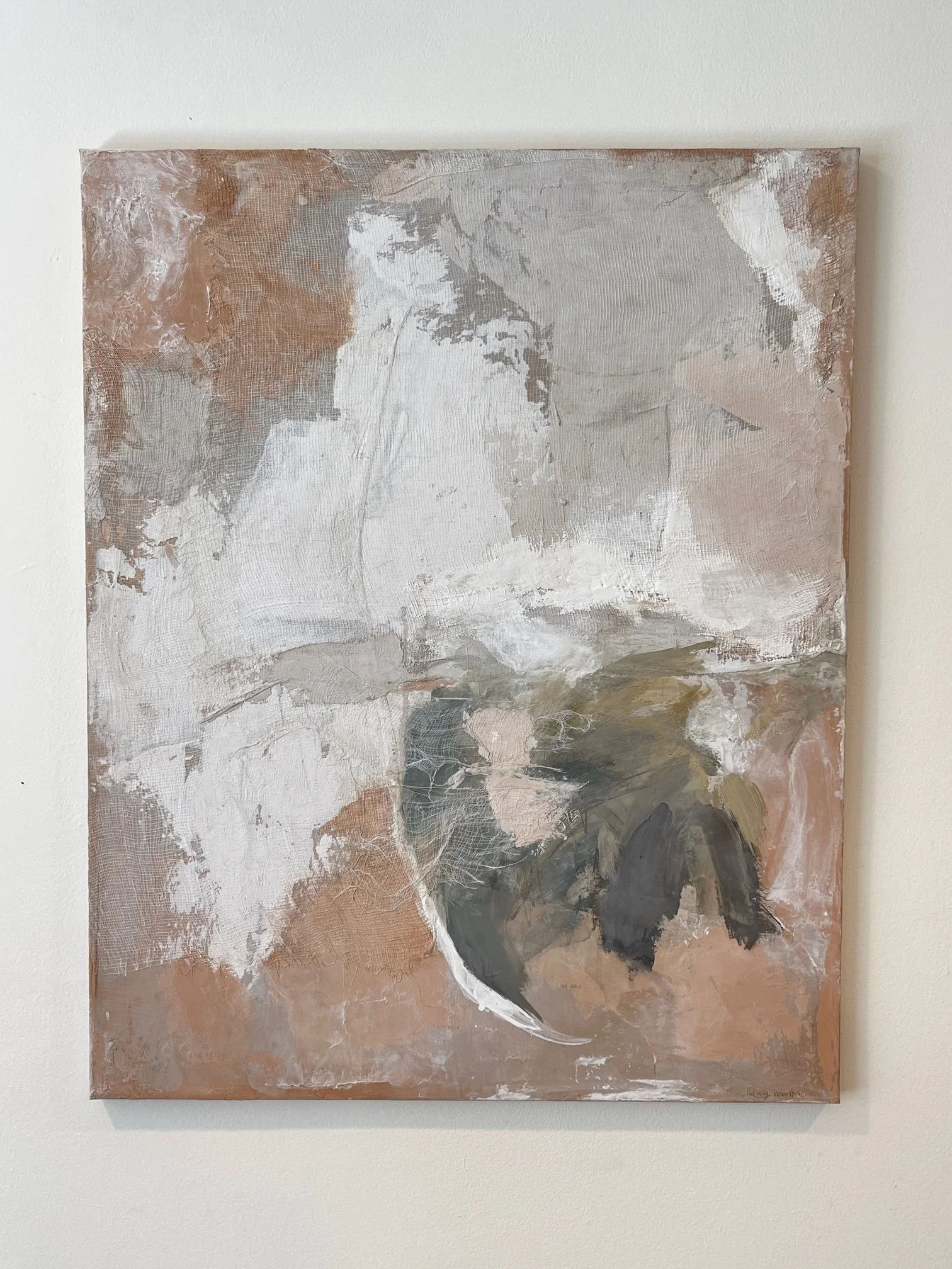   Untitled  |  Jess   Tinted plaster, lime wash, acrylic + fiber on canvas  24” x 30”   SOLD (commission)    