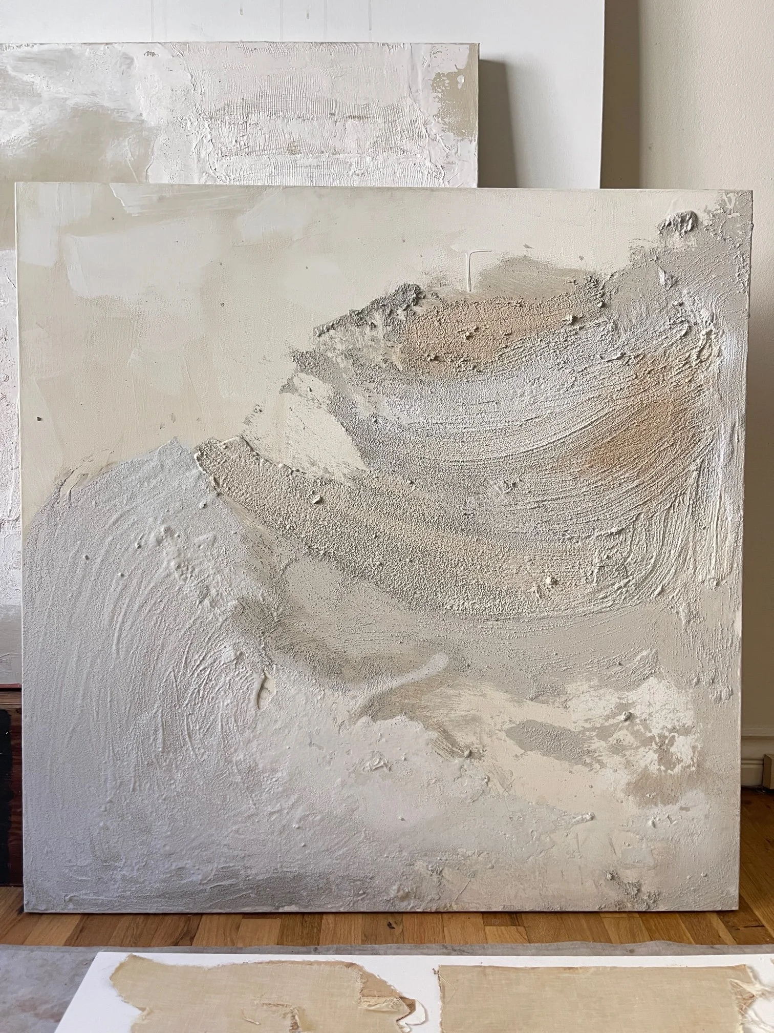   Obsesso    Concrete, plaster, lime wash + acrylic on canvas  36” x 36” 