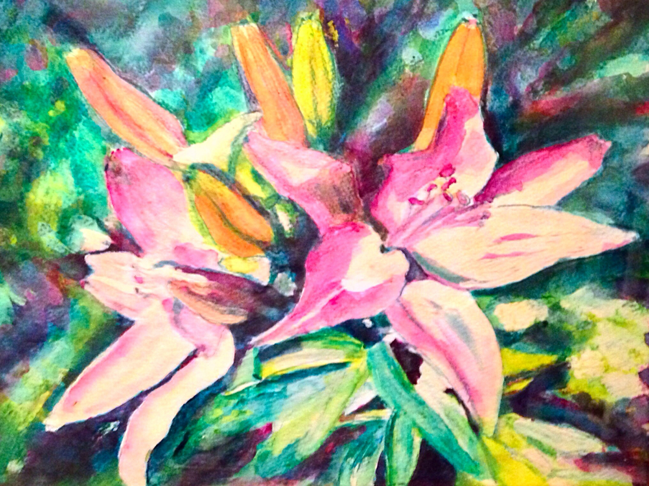 two lilies, watercolor