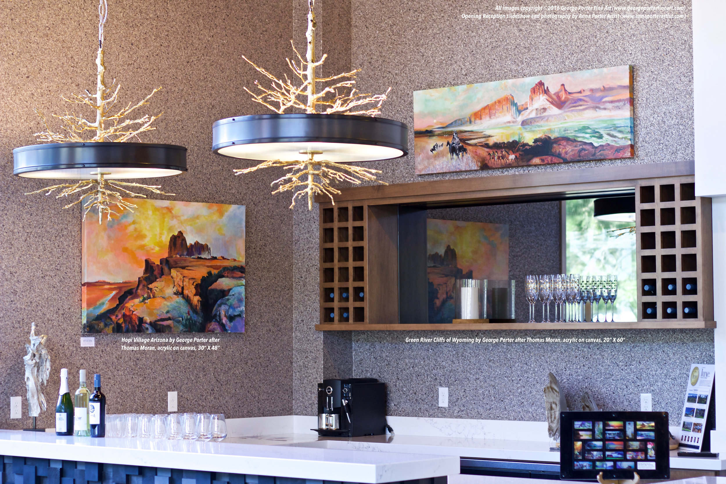 Bar Area at Cascade Sotheby's Lake Oswego featuring paintings by George Porter