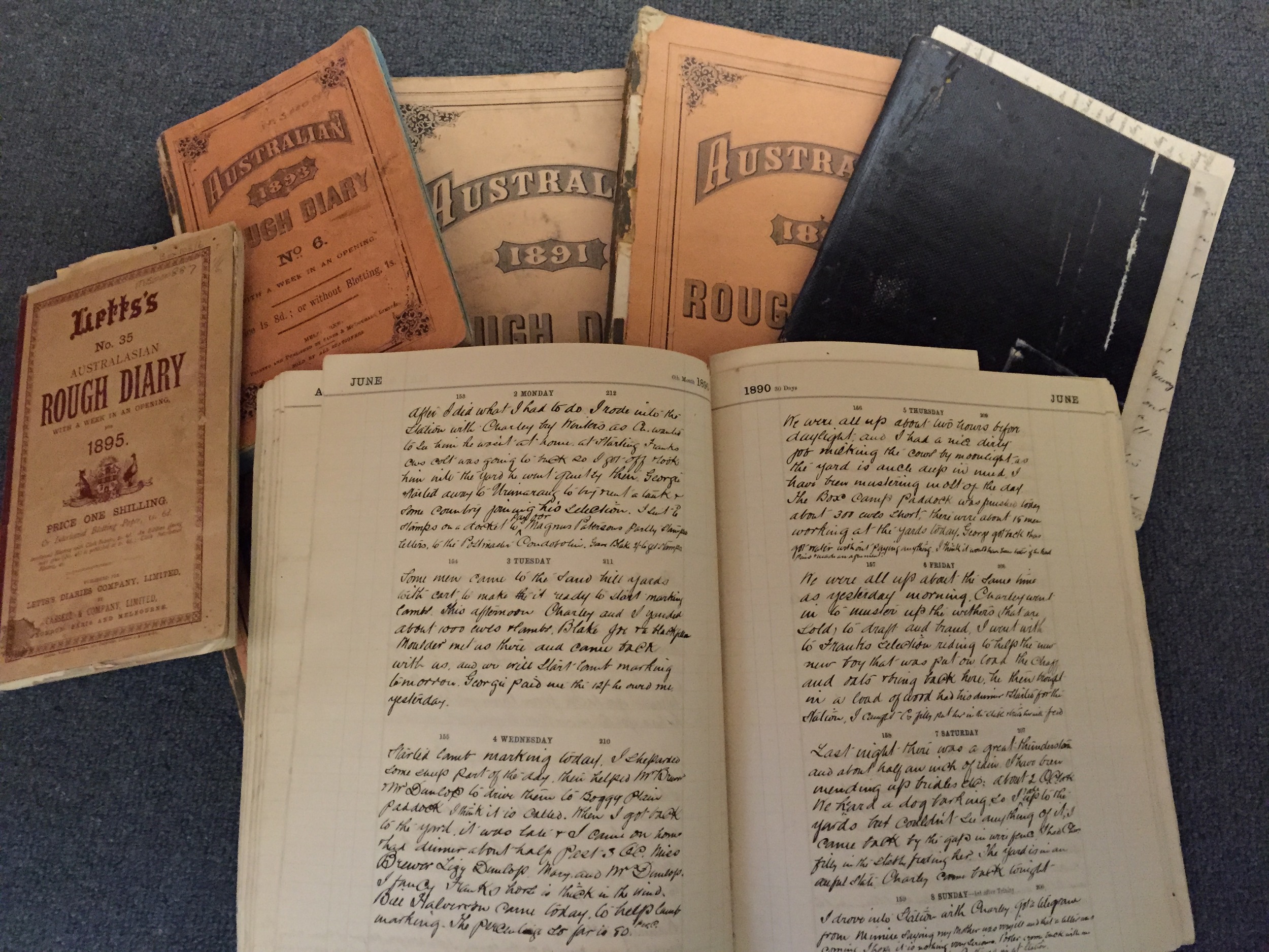  In the RHSV manuscript collection - a handful of the 54 meticulous journals by Arthur Hunter from 1890 to c1942 recording the daily occurrences of farm life, accounts, correspondence,&nbsp;weather... He raised beef cattle and later had a dairy farm,