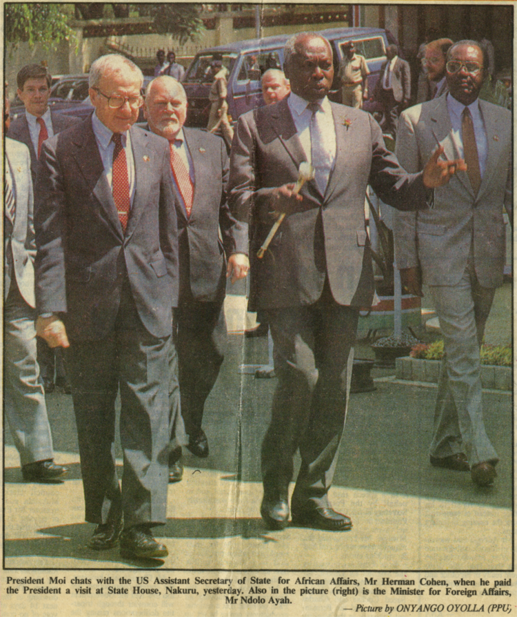  With President Arap Moi of Kenya, 1990. 