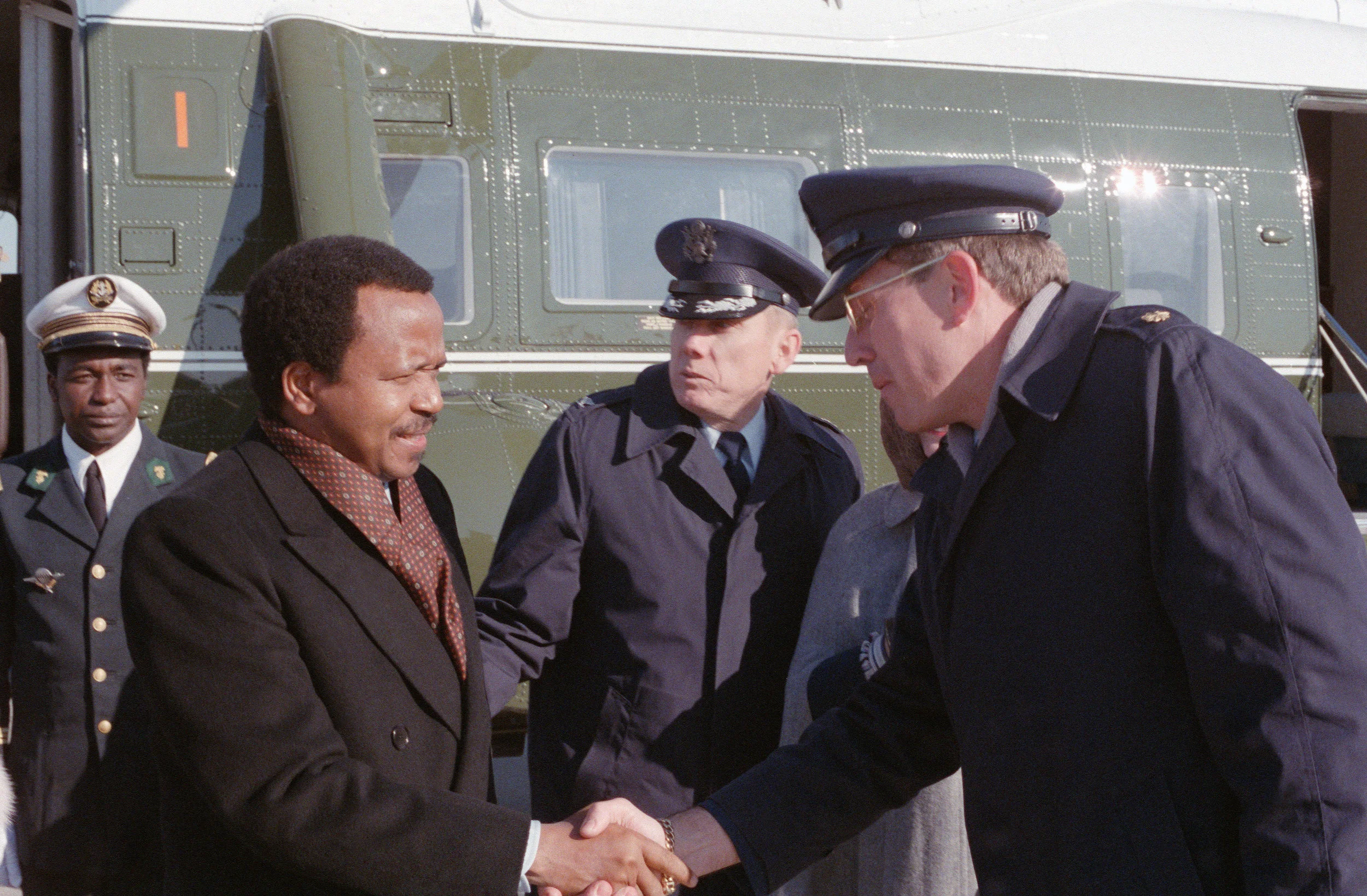 Paul Biya at Andrews Air Force Base in 1986.