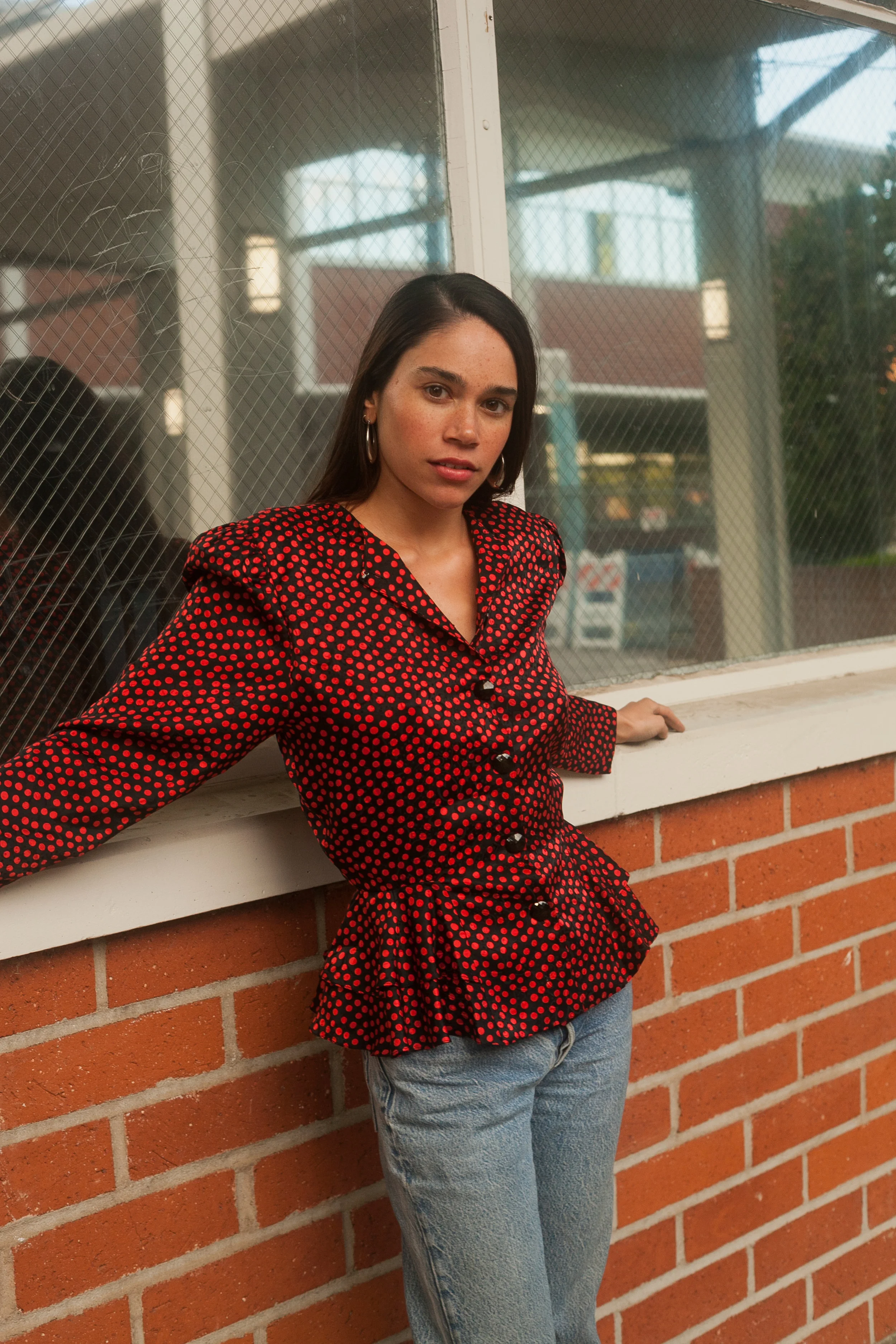 Vintage Oleg Cassini Silk Polka Dot Blouse