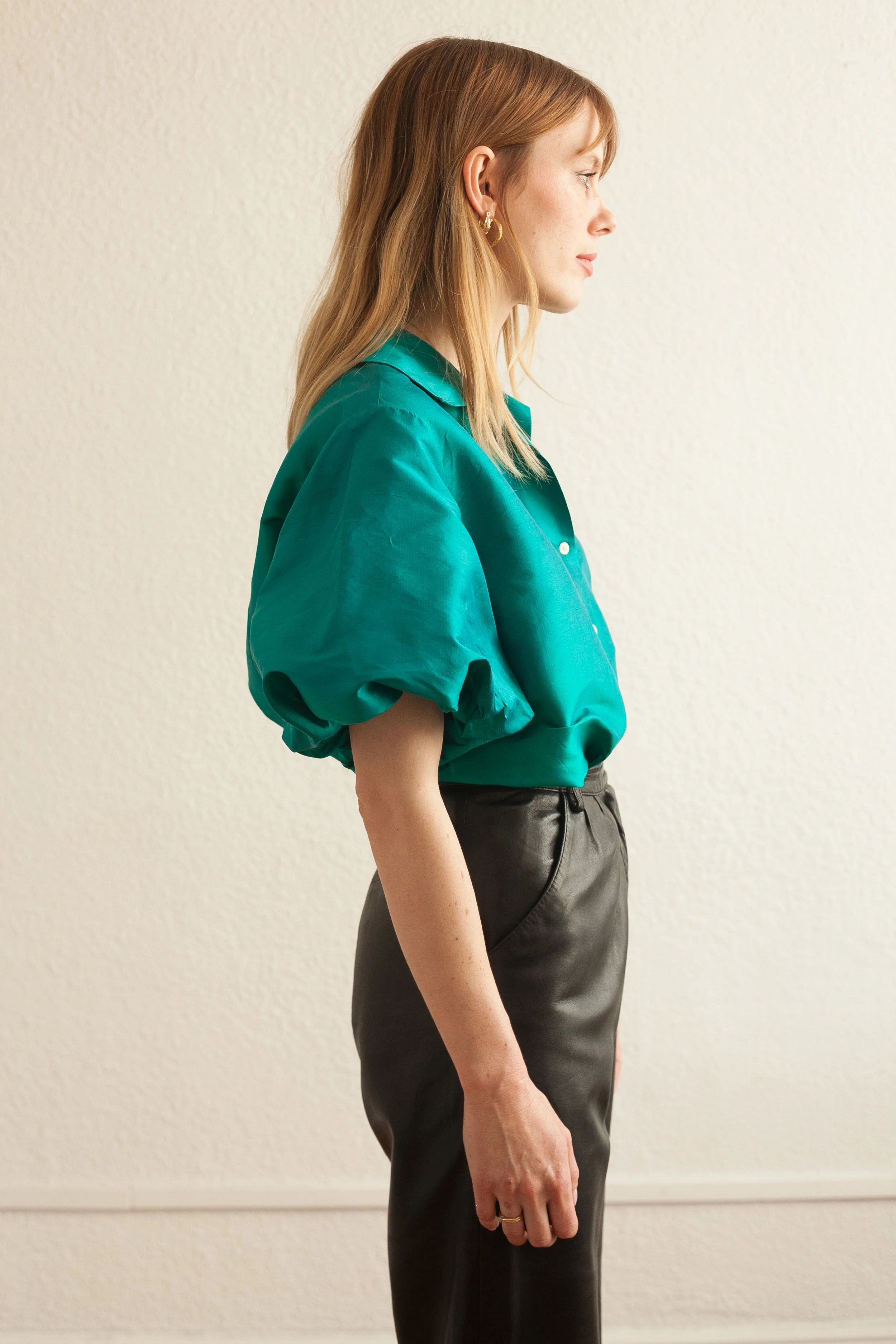 turquoise satin blouse
